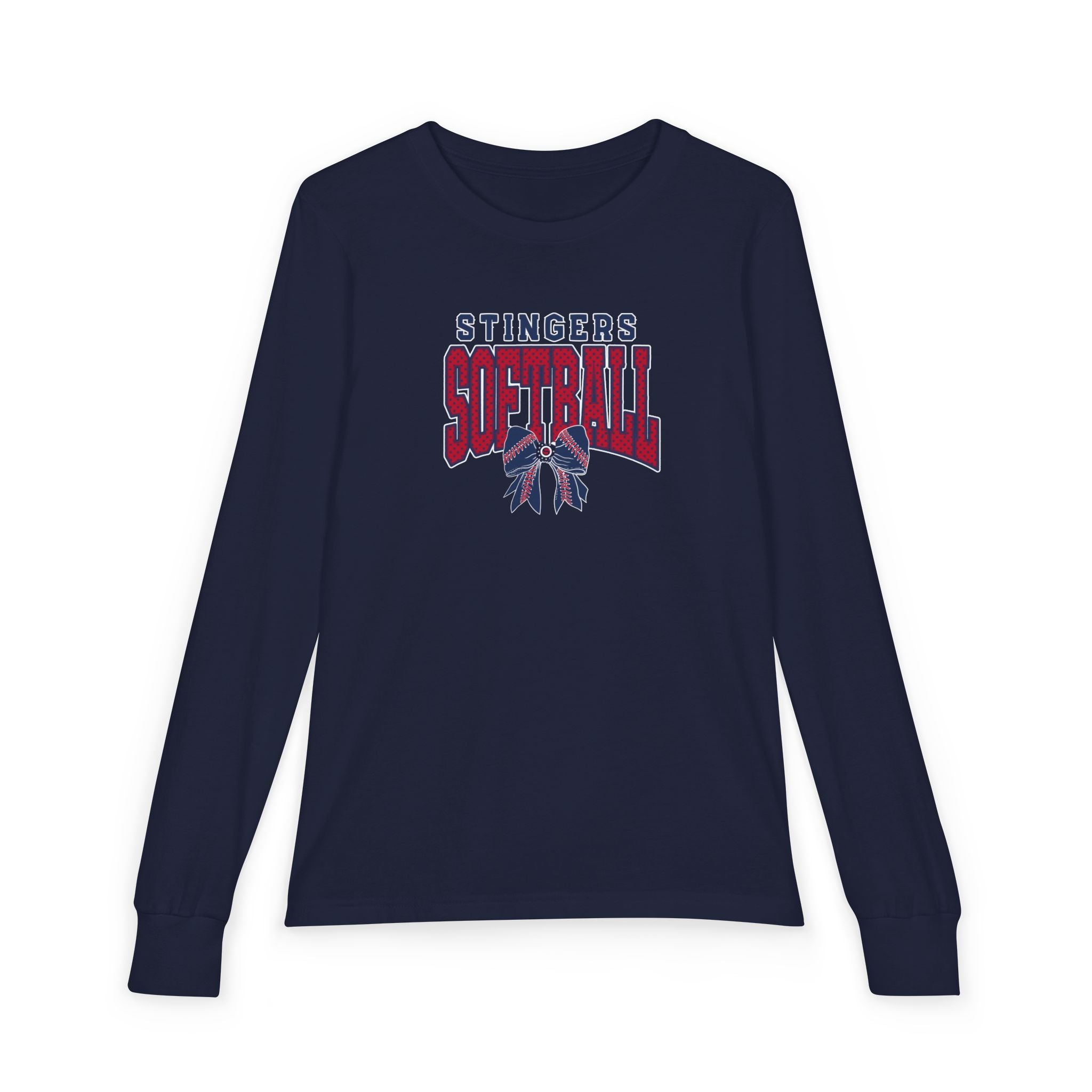 Youth Stingers Softball Stitched Bow Graphic Bella + Canvas Long Sleeve Soft Tee