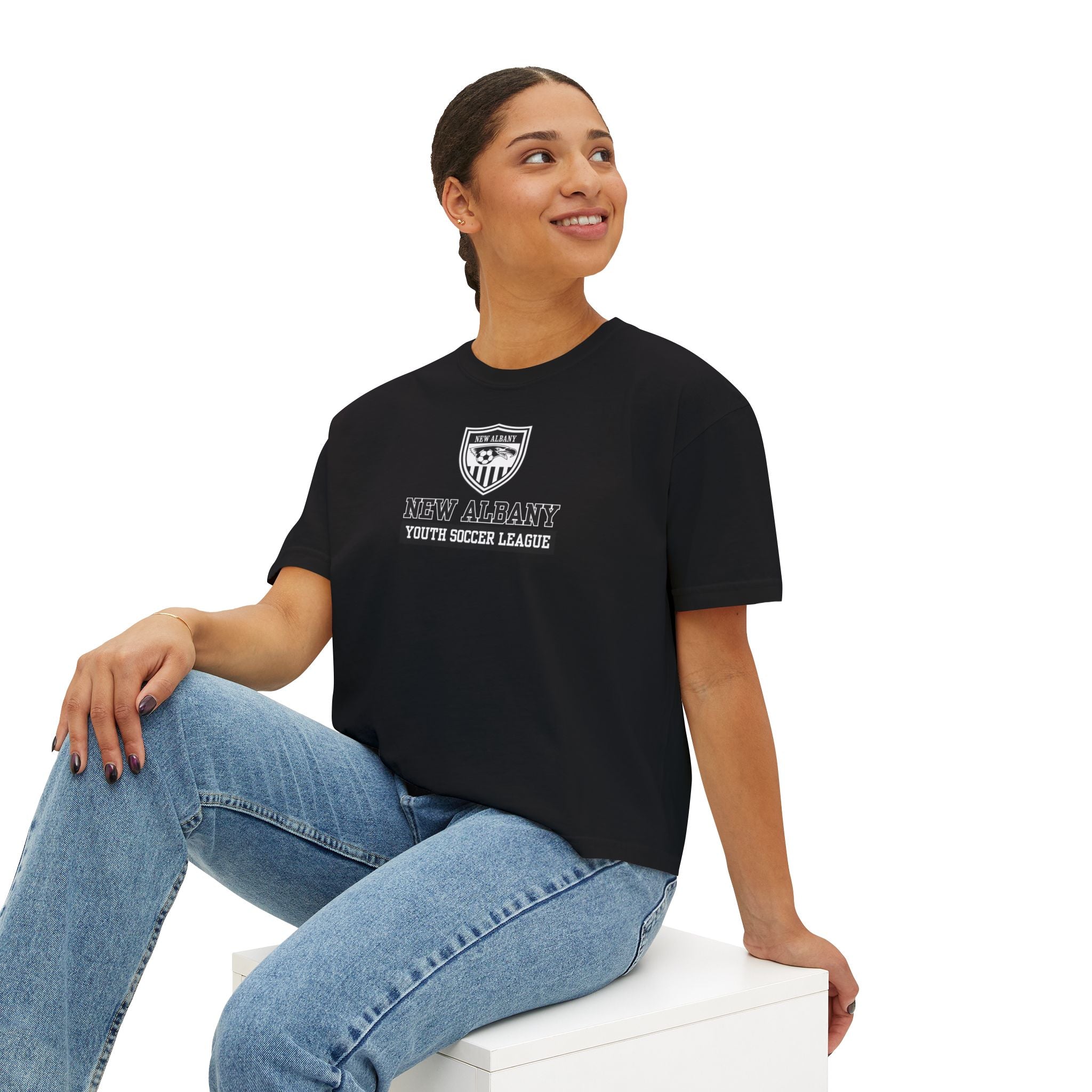 Women's New Albany Youth Soccer League Game Day Graphic Boxy Crop Short Sleeve Tee