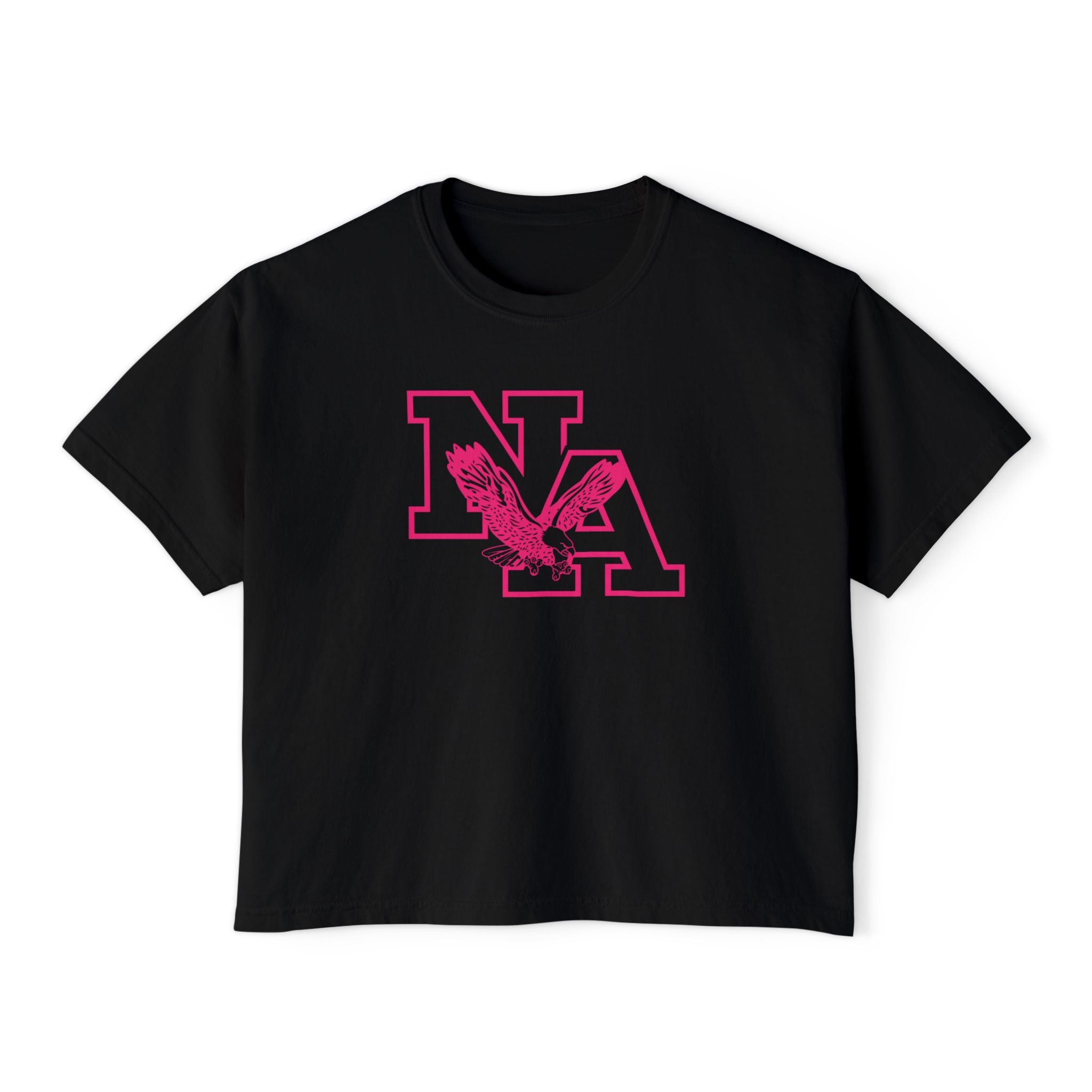 Women's Neon Pink Power Logo Graphic Boxy Crop Short Sleeve Tee - PINK OCTOBER