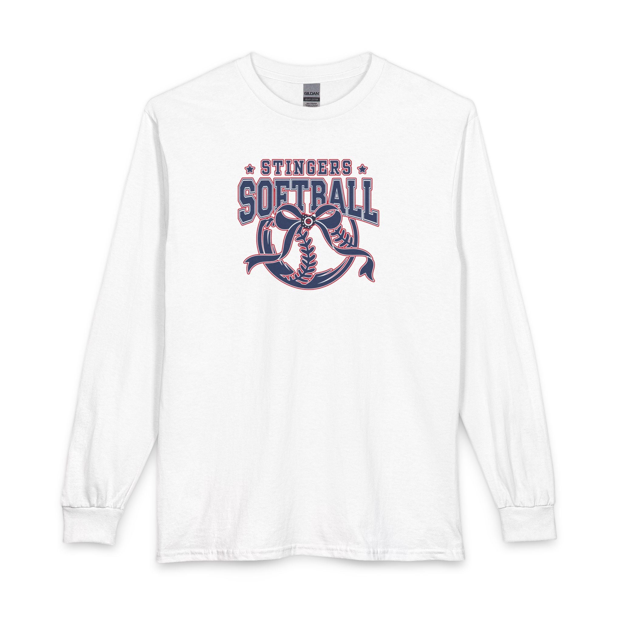 Adult Unisex Stingers Softball Spirit Bow Graphic Long Sleeve Gildan Tee