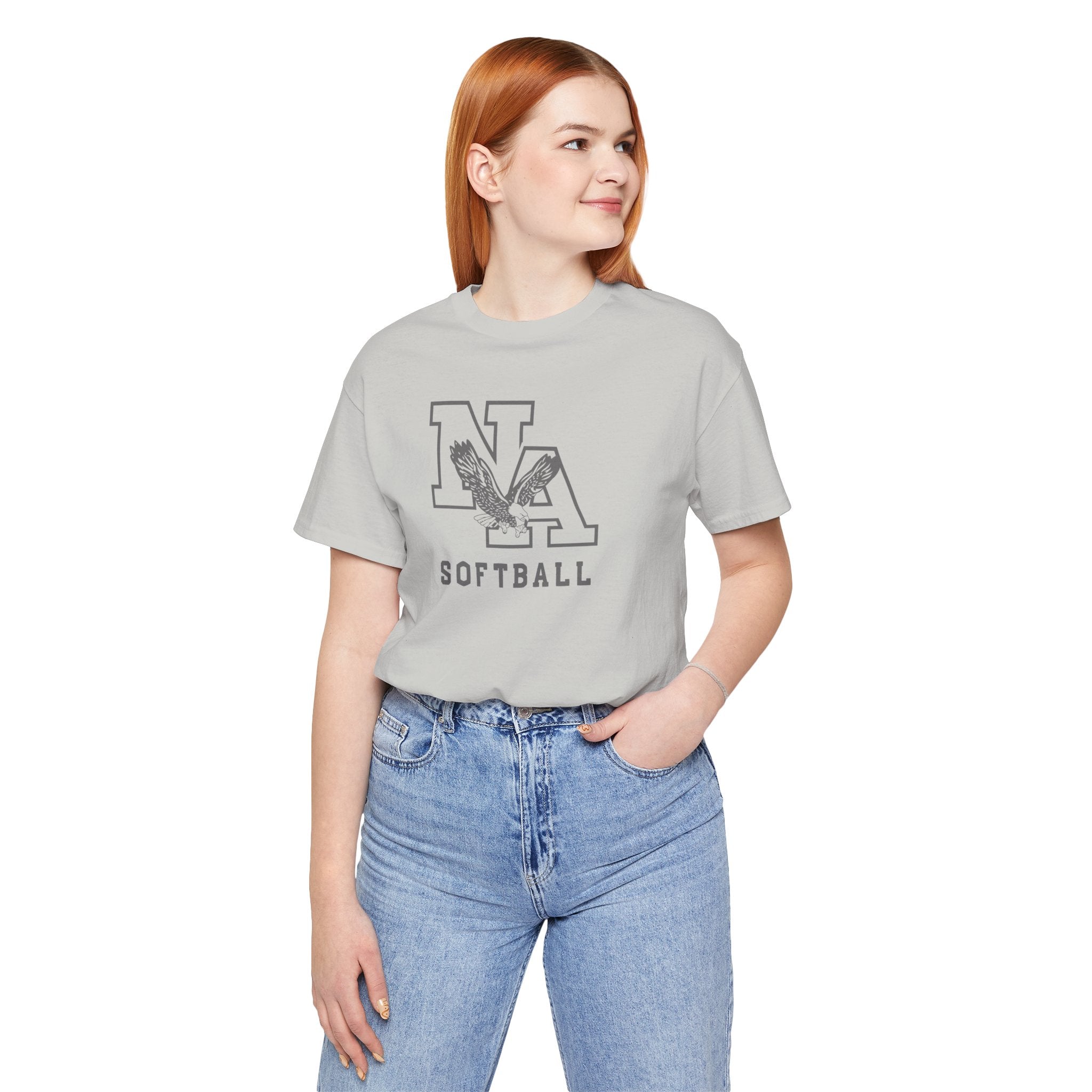 Adult Unisex New Albany Grey Tonal Softball Logo Graphic Short Sleeve Soft Tee