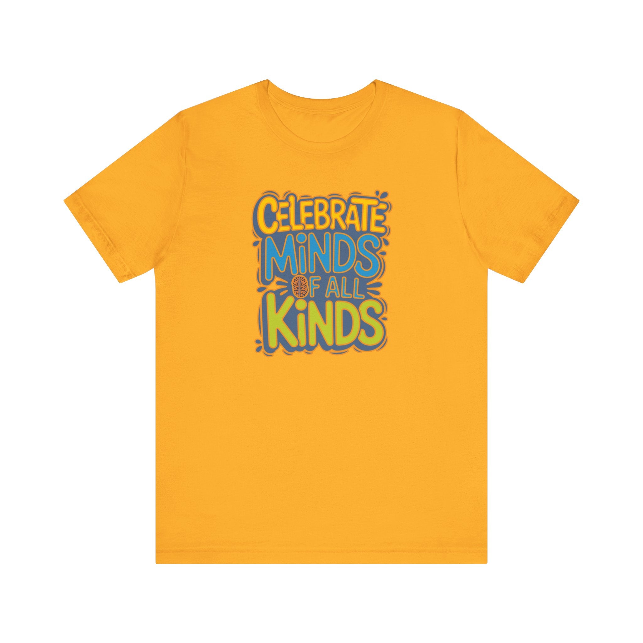 Adult Unisex Celebrate Minds Bubble Font Graphic Short Sleeve Soft Tee - Bridgeway Academy