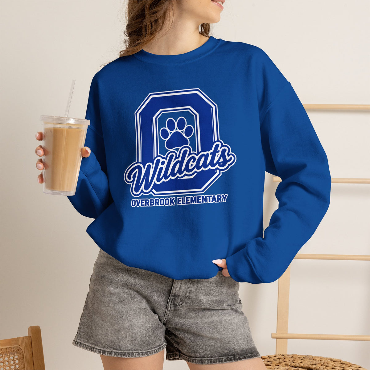 Adult Unisex Overbrook Elementary Wildcats Block Letter Graphic Sweatshirt