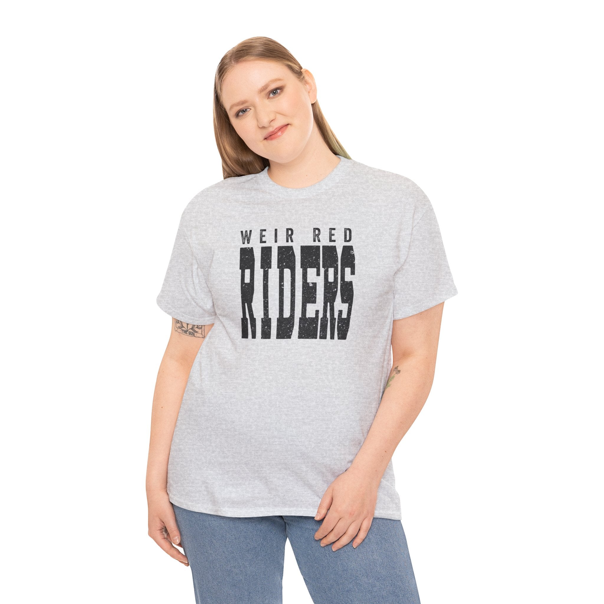 Adult Unisex Weir Red Riders Distressed Enlarged Graphic Short Sleeve Gildan Heavy Tee
