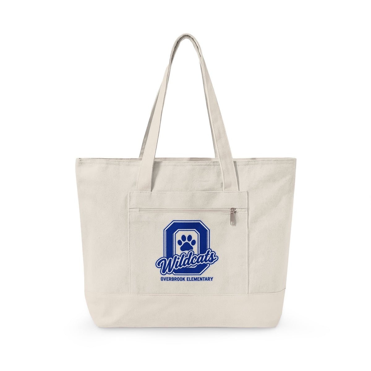 Overbrook Elementary Wildcats Block Letter Graphic Zippered Canvas Tote