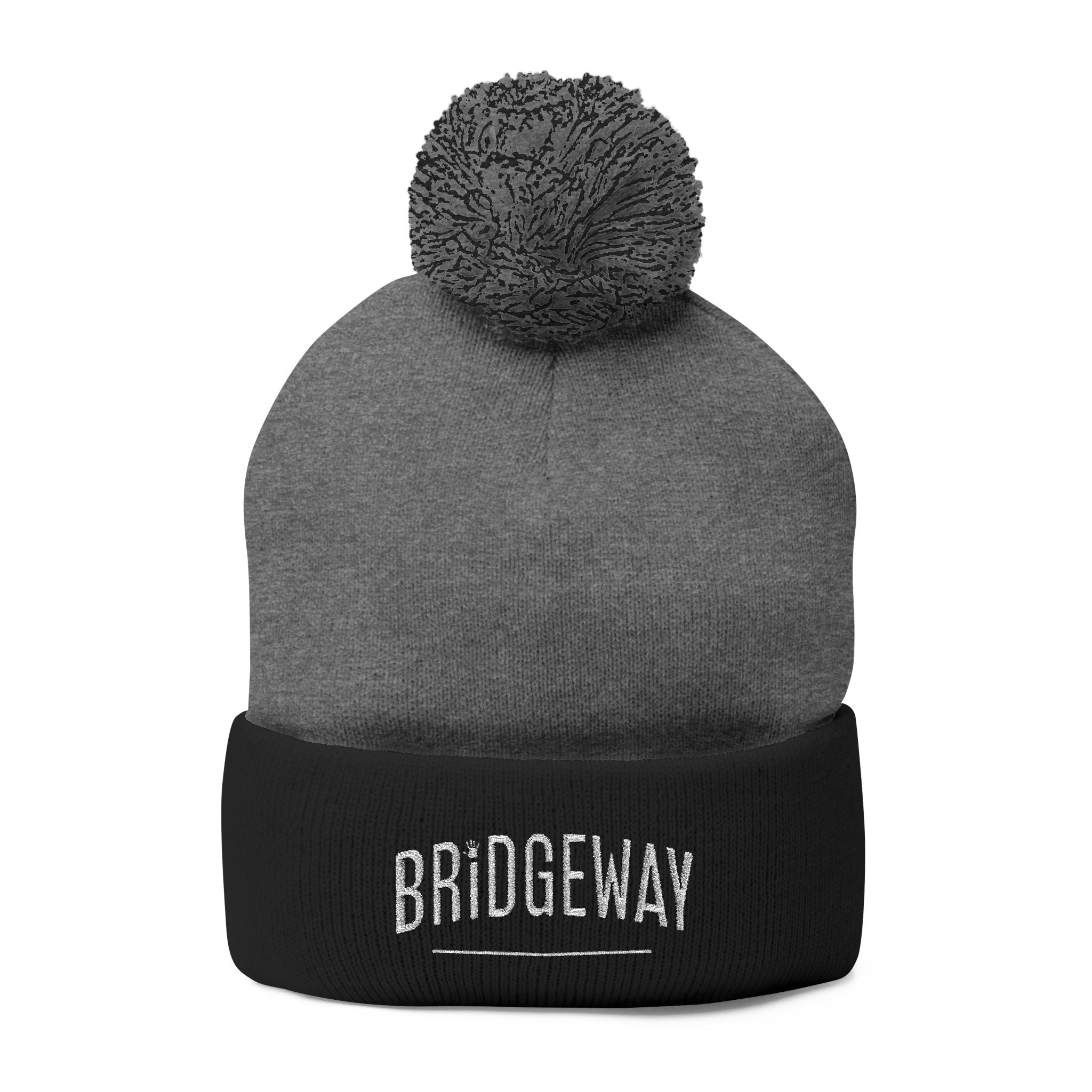 Bridgeway Pom Pom Knit Hat with Embroidered White Logo