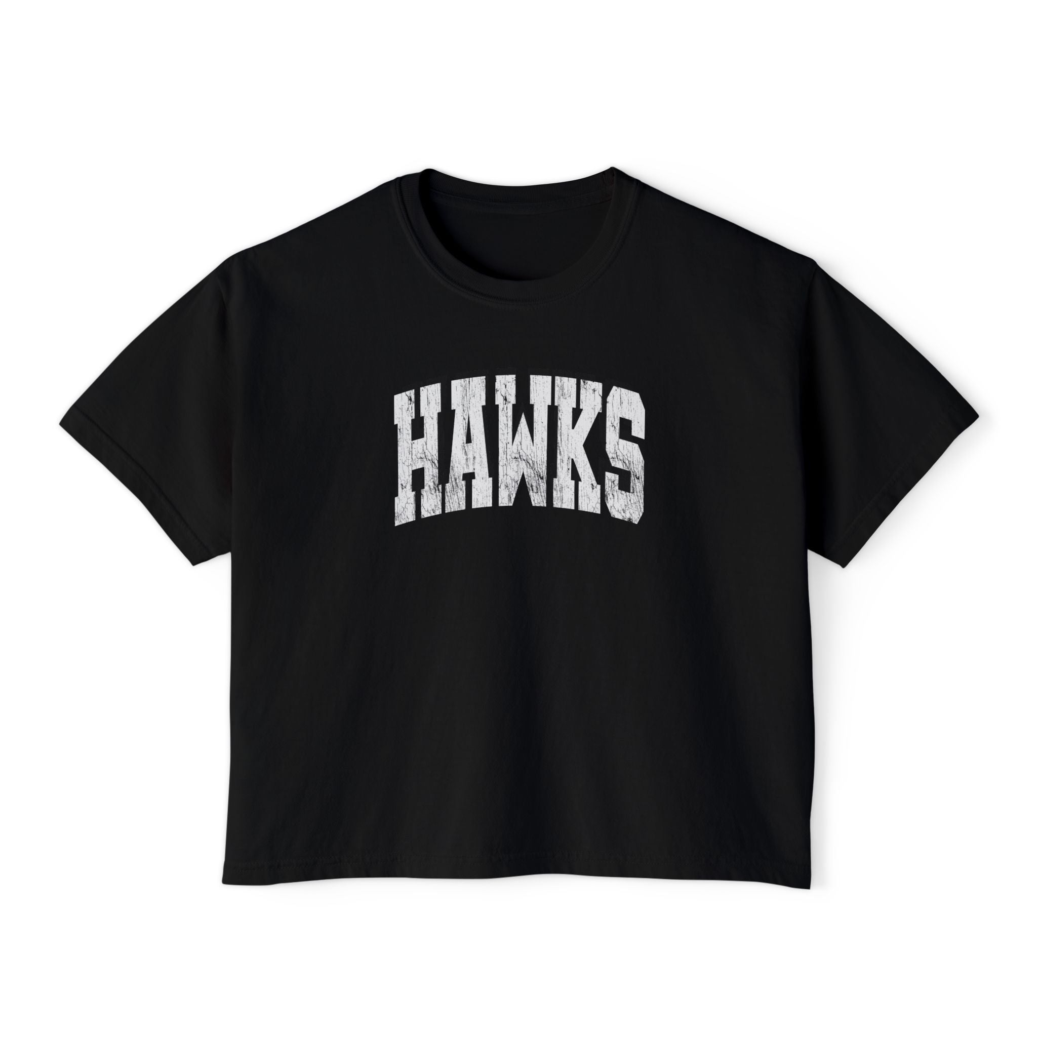 Women's Westerville Central Distressed Oversized Hawks Graphic Boxy Crop Short Sleeve Tee