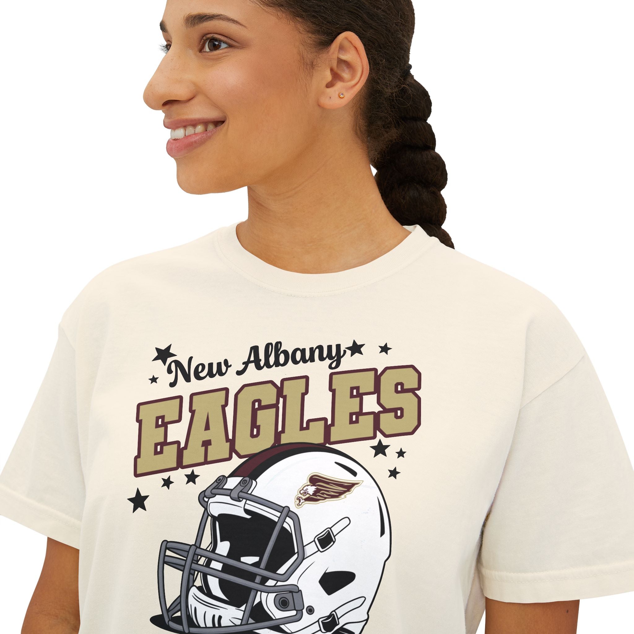 Women's New Albany Eagles Football Pride Graphic Boxy Crop Short Sleeve Tee