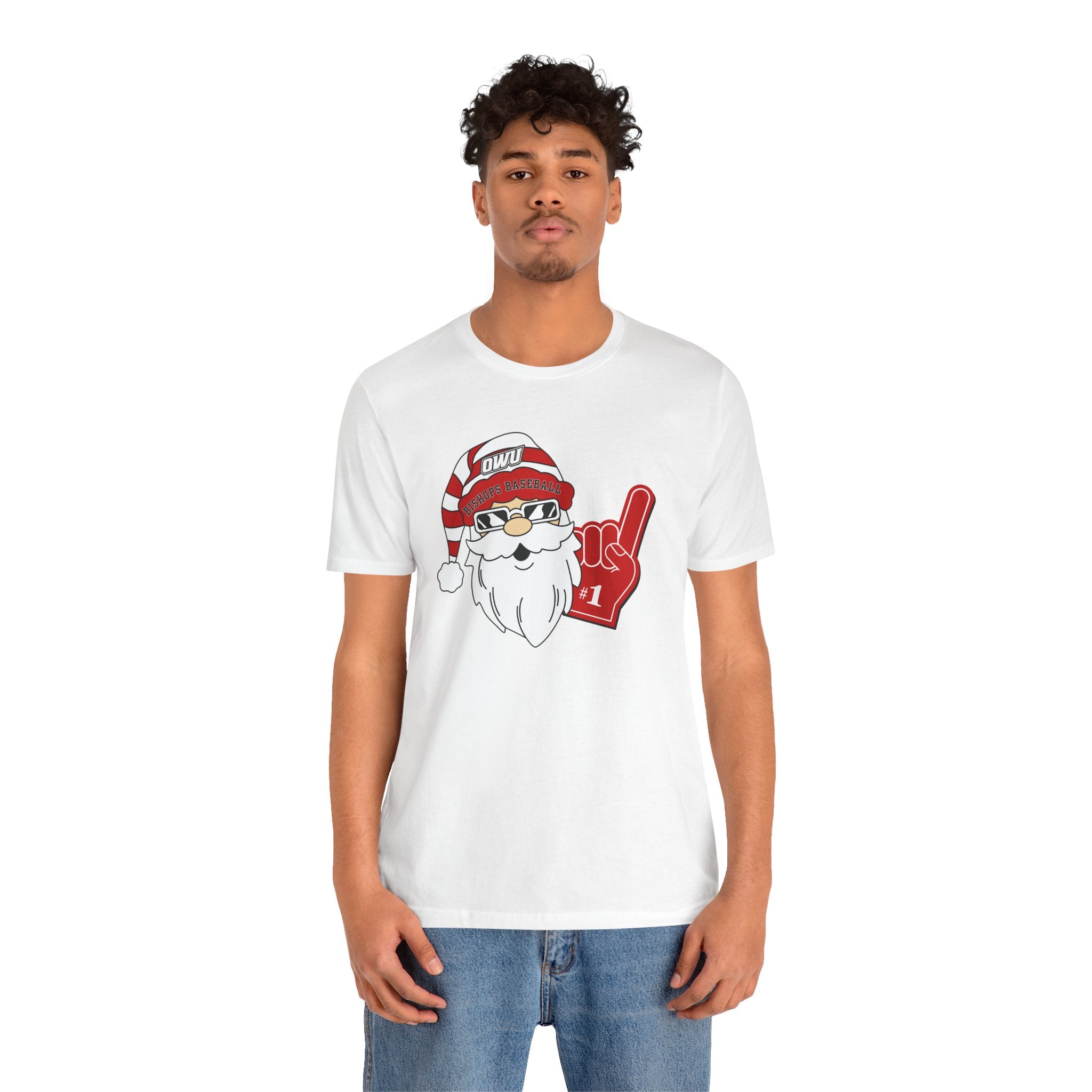 Adult Unisex OWU Bishops Baseball Spirited Santa Graphic Short Sleeve Soft Tee
