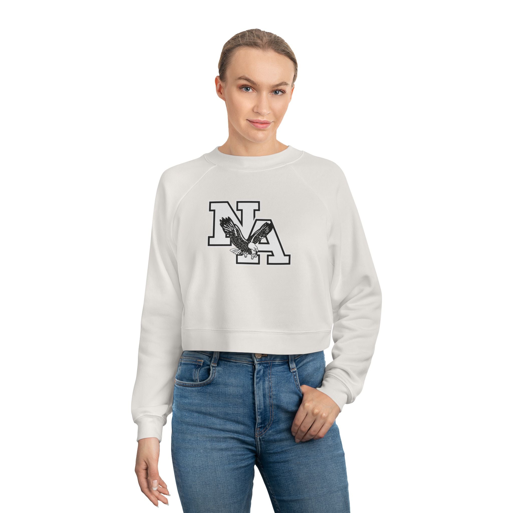 Women's White/Black Classic NA Logo Cropped Fleece Sweatshirt