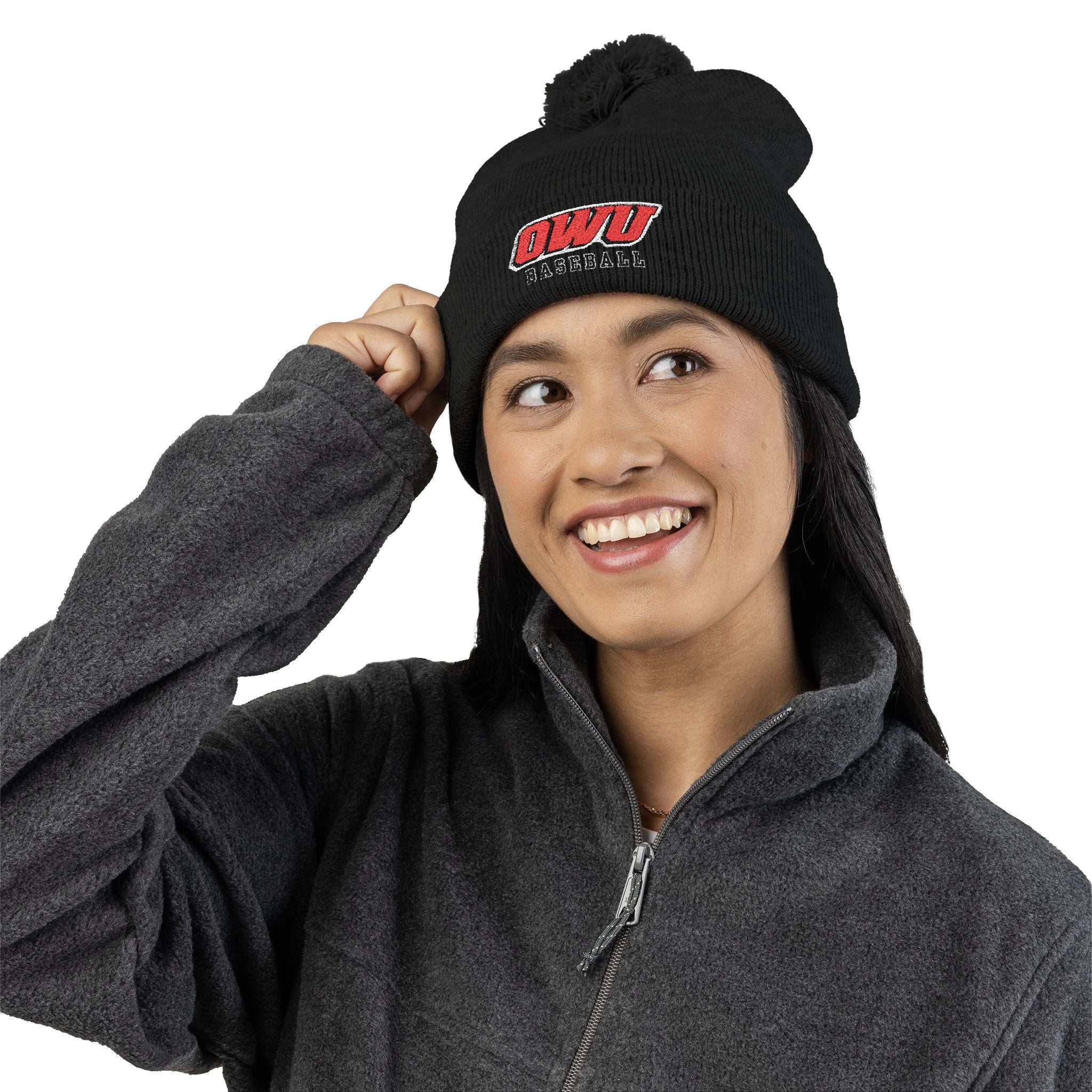 OWU Baseball Pom Pom Knit Hat with Embroidered Logo
