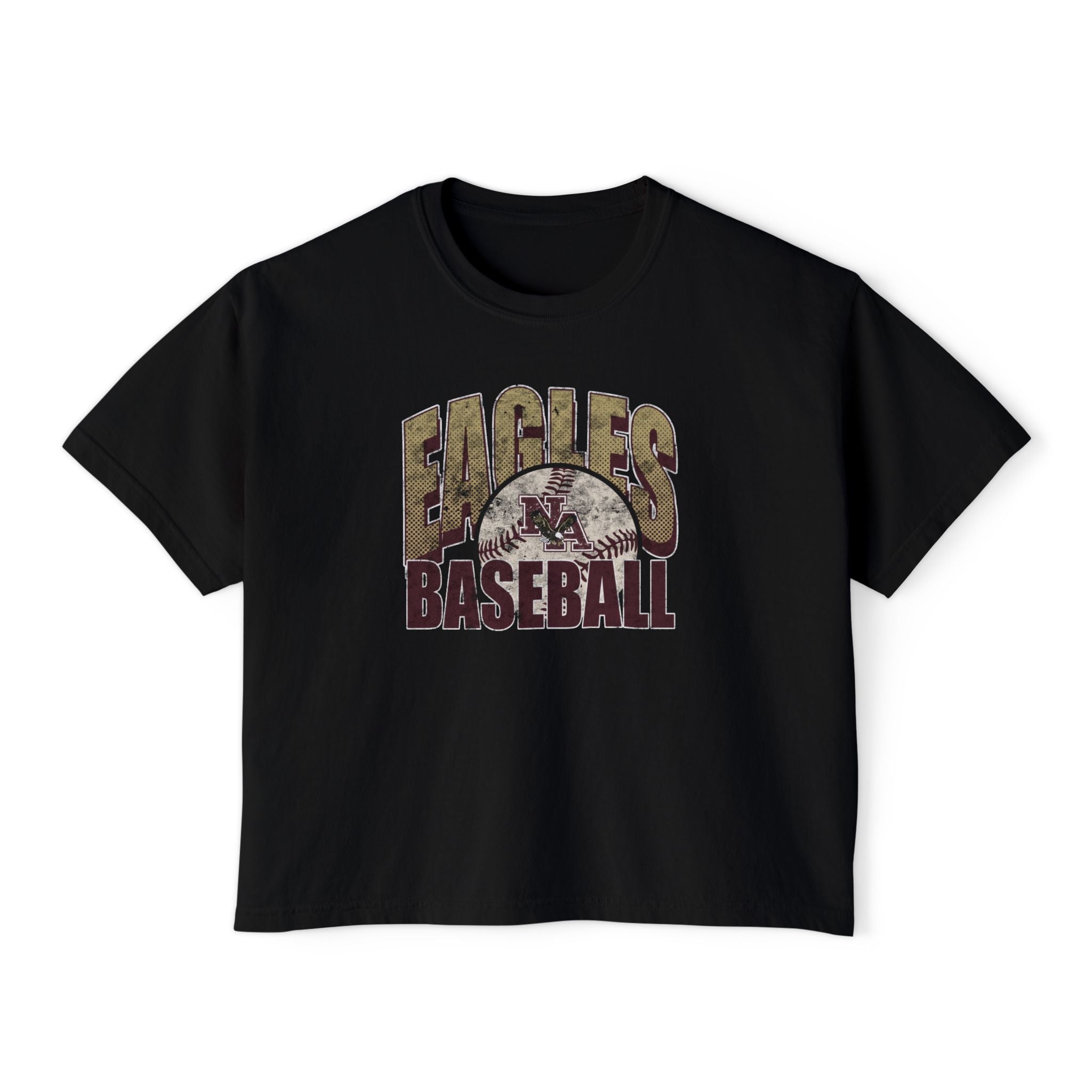 Women's New Albany Eagles Baseball Vintage Distressed Graphic Boxy Crop Short Sleeve Tee