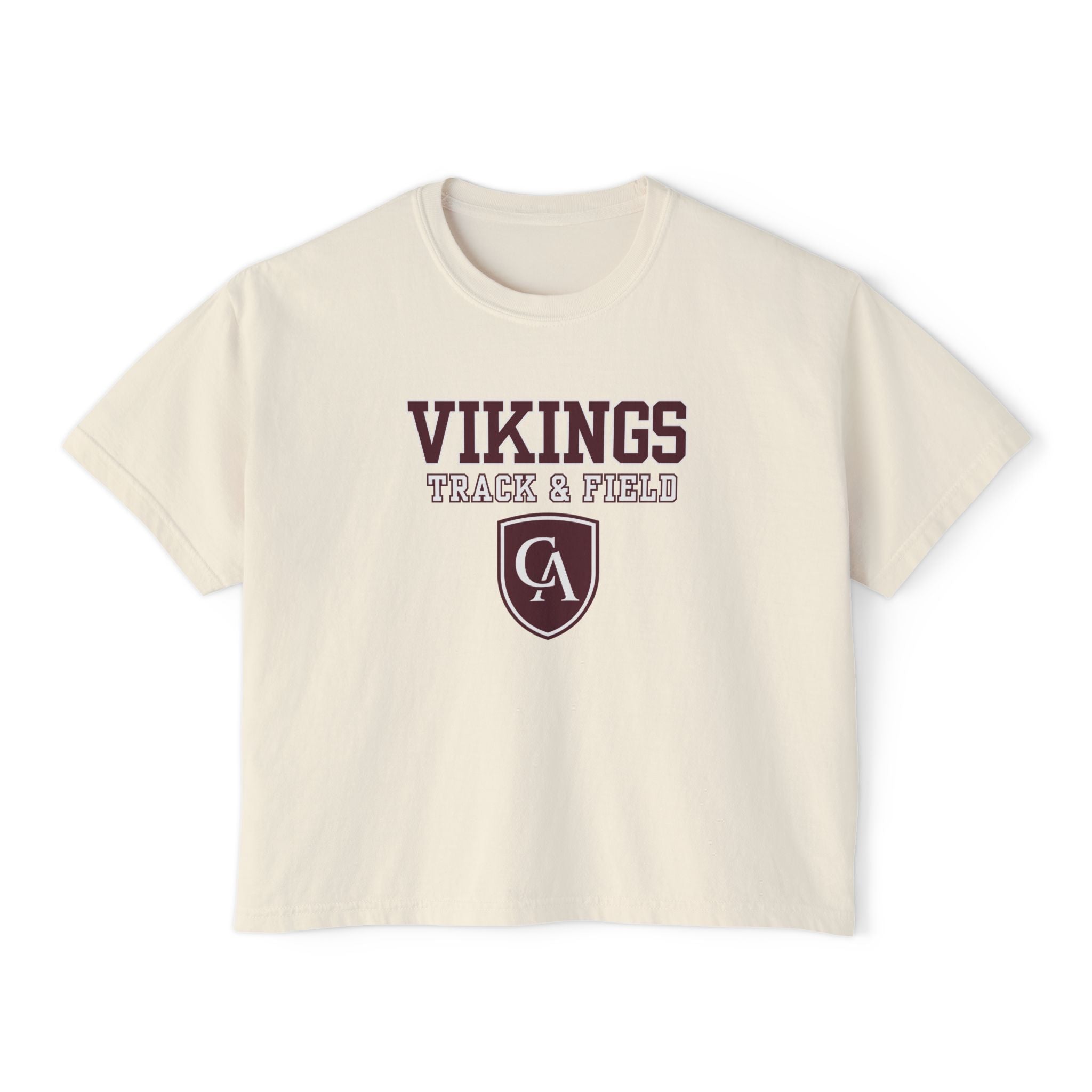 Women's Columbus Academy Vikings Track & Field Graphic Boxy Crop Short Sleeve Tee