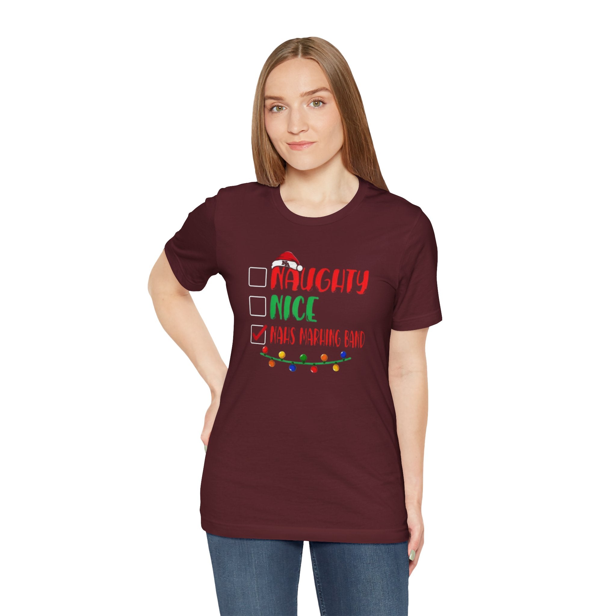 Adult Unisex Santa's List Marching Band Graphic Short Sleeve Soft Tee