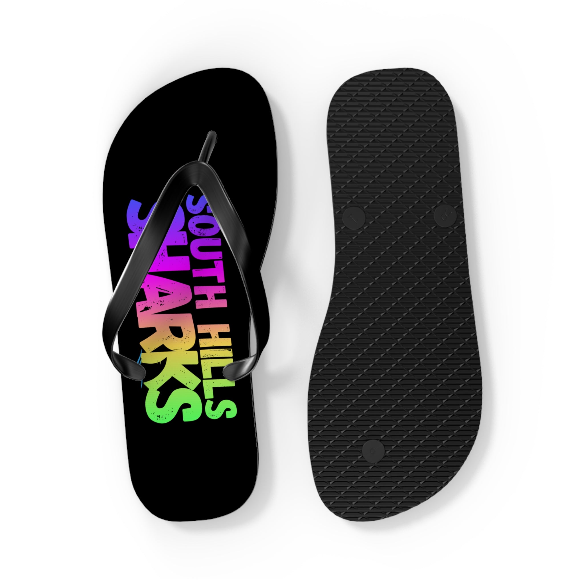 South Hills Sharks Neon Rainbow Graphic Print Flip Flops