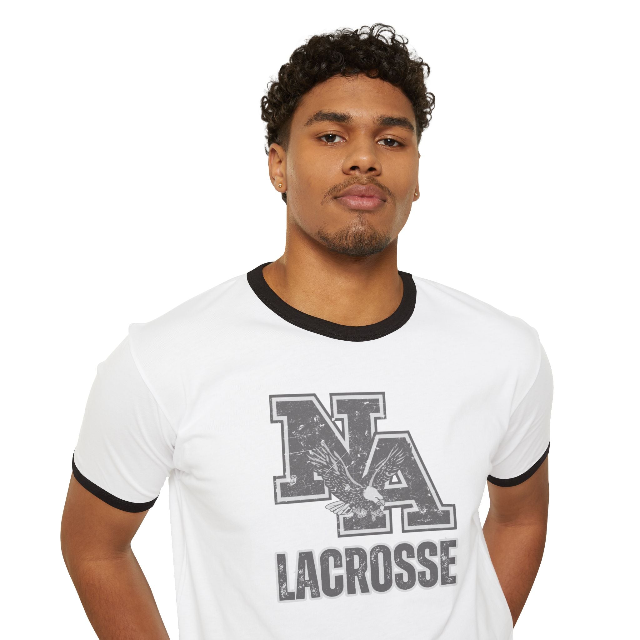 Adult Unisex Vintage Distressed Classic Logo Lacrosse Graphic Short Sleeve Ringer Tee
