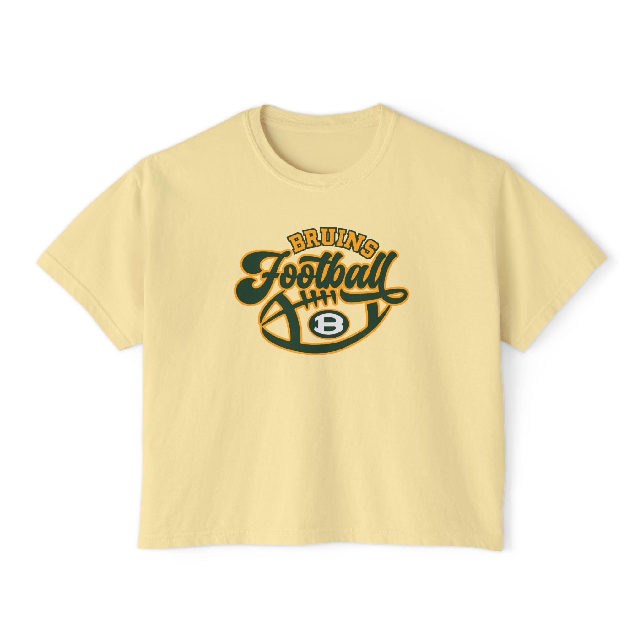 Women's Bruin Script Football Graphic Boxy Crop Short Sleeve Tee