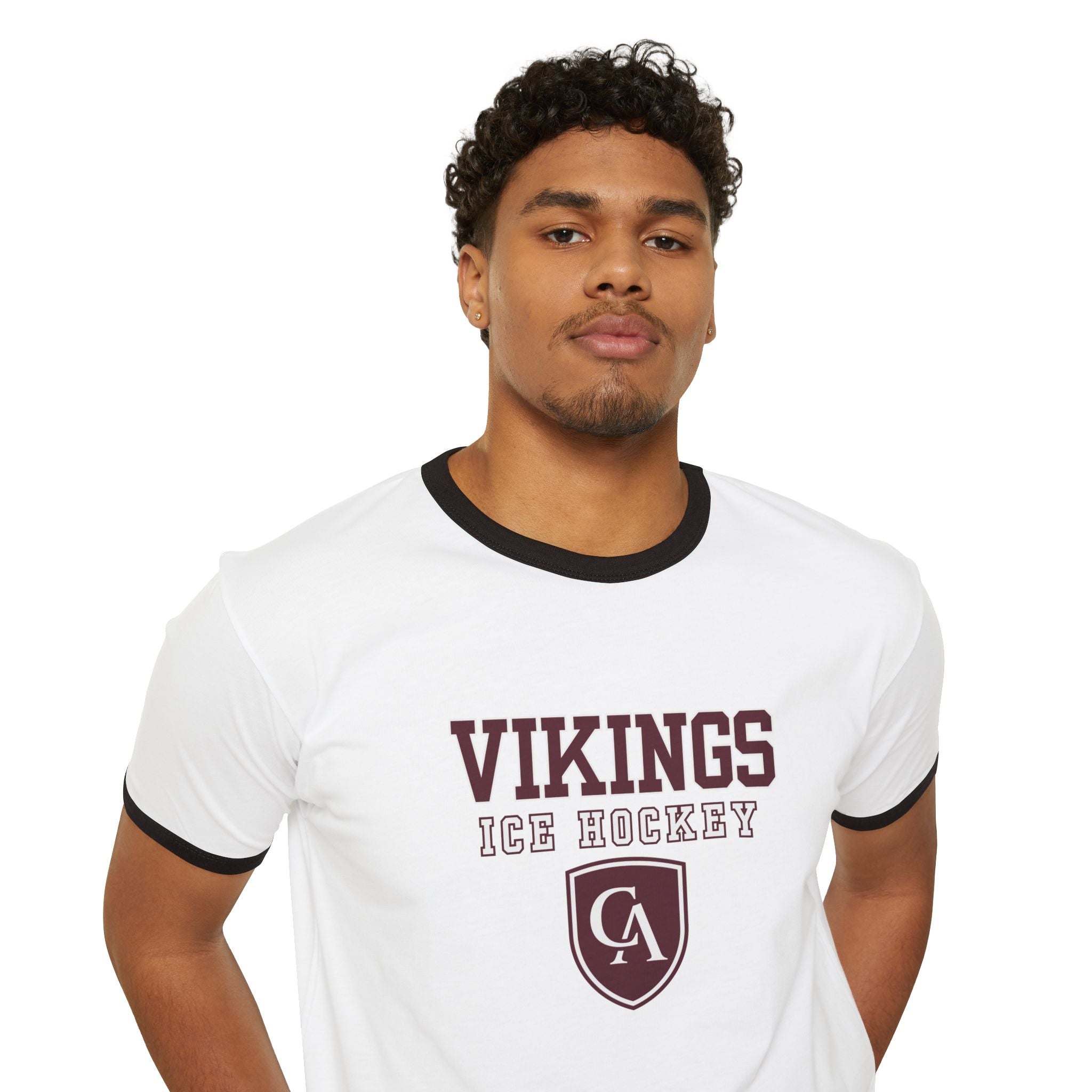 Adult Unisex Columbus Academy Vikings Ice Hockey Graphic Short Sleeve Ringer Tee