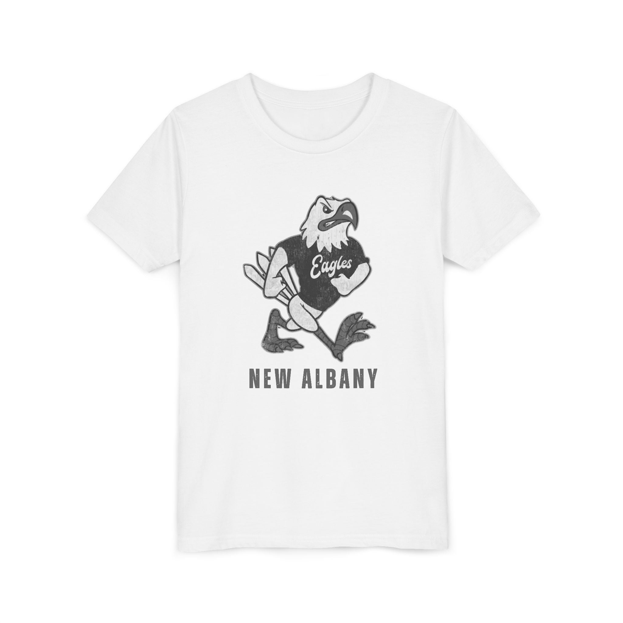 Youth New Albany Black and White Vintage Fighting Eagle Graphic Short Sleeve Soft Tee