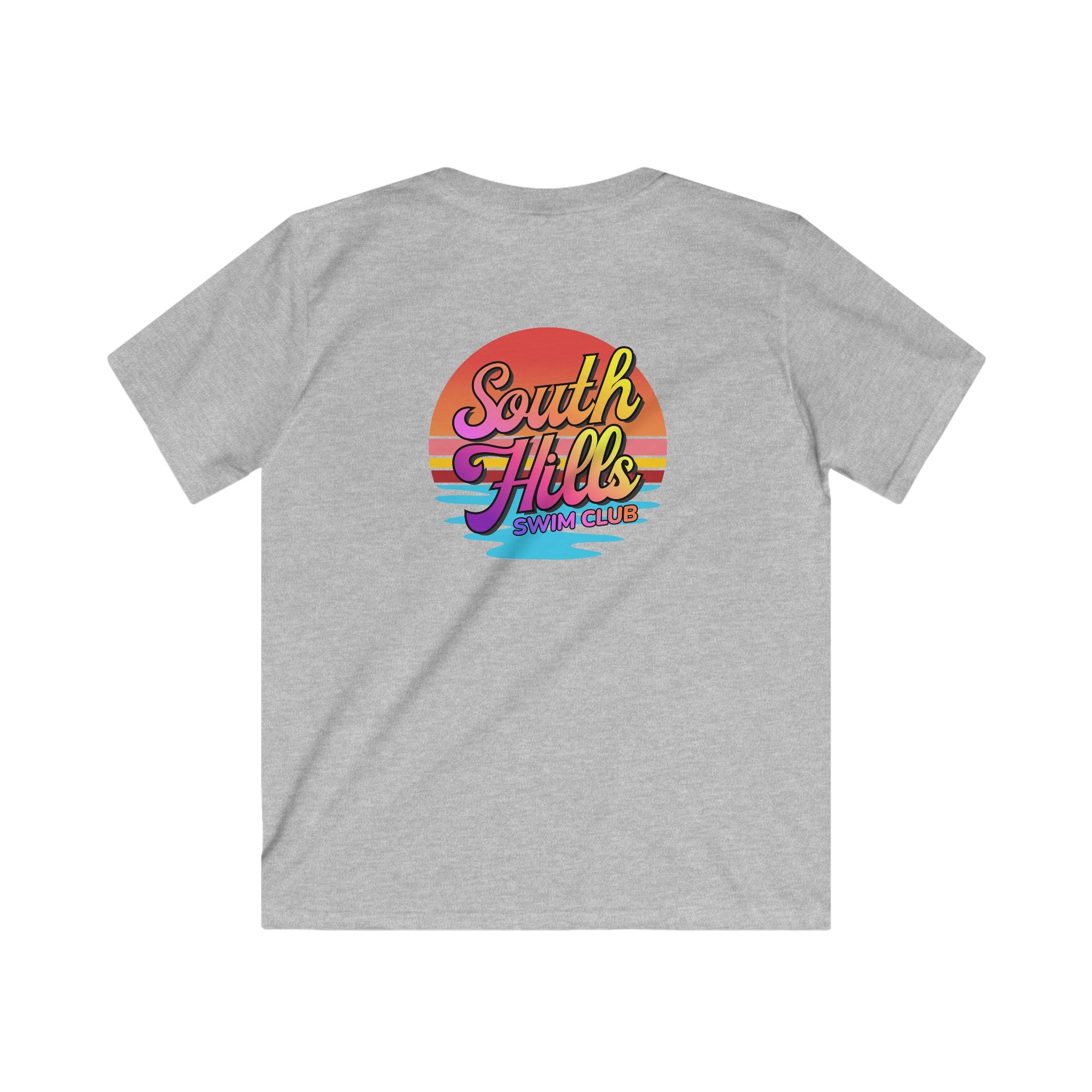 Youth South Hills Swim Club Sunset Script Graphic Short Sleeve Gildan Softstyle Tee