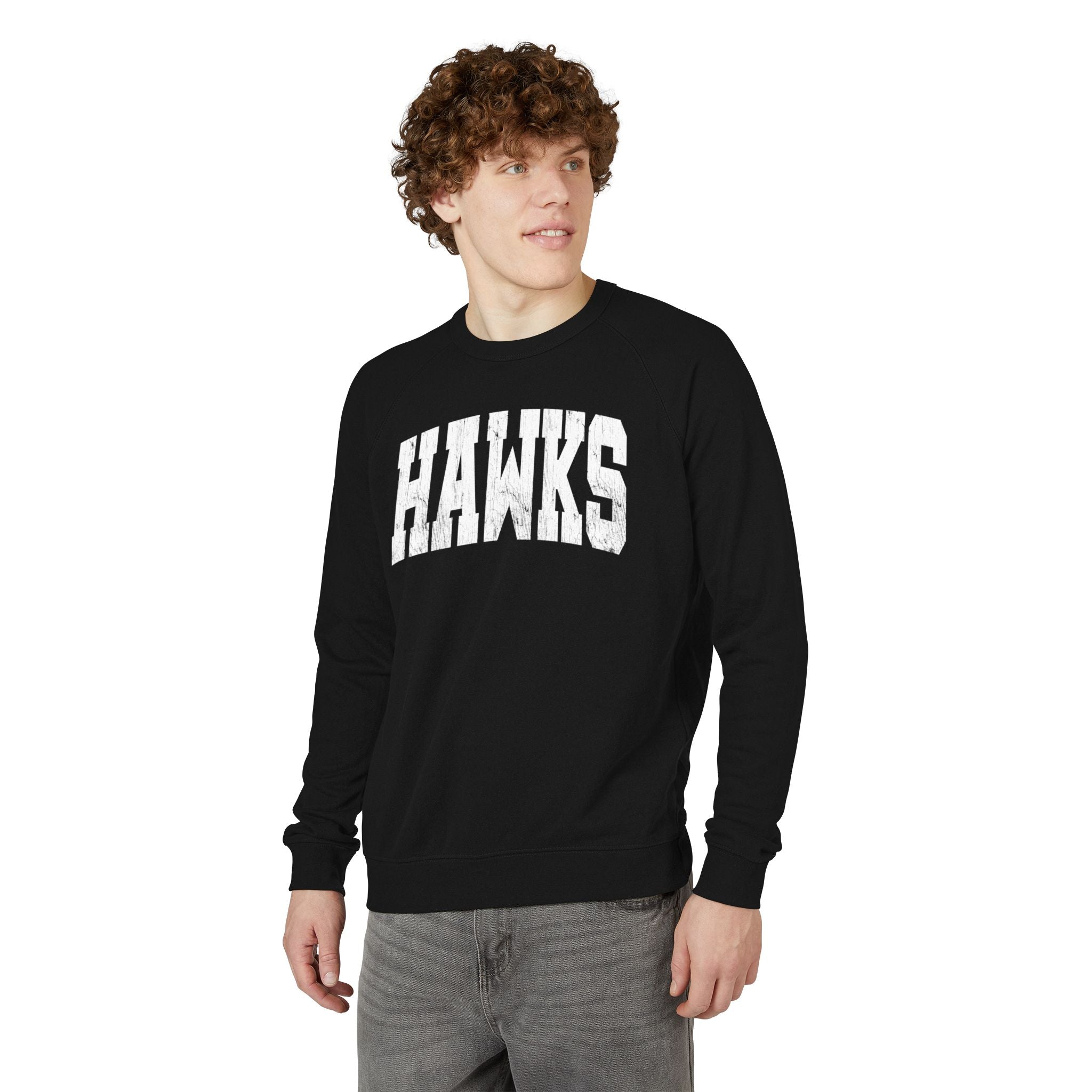 Adult Unisex Westerville Central Distressed Oversized Hawks Graphic French Terry Raglan Crewneck