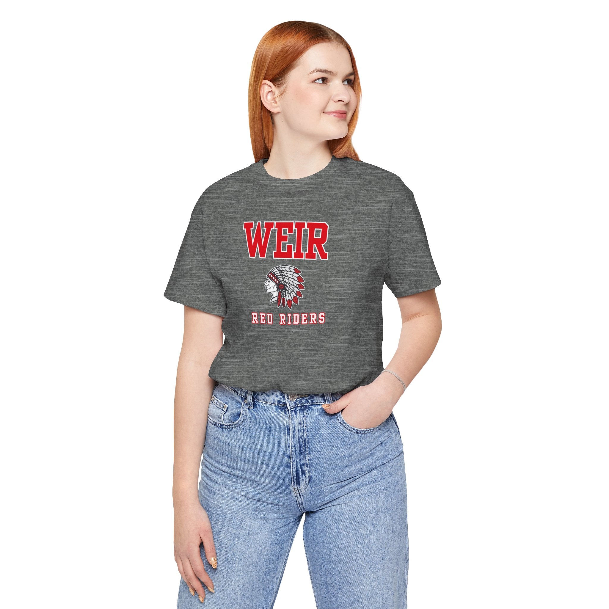 Adult Unisex Weir Red Riders Classic Mascot Graphic Short Sleeve Bella + Canvas Soft Tee