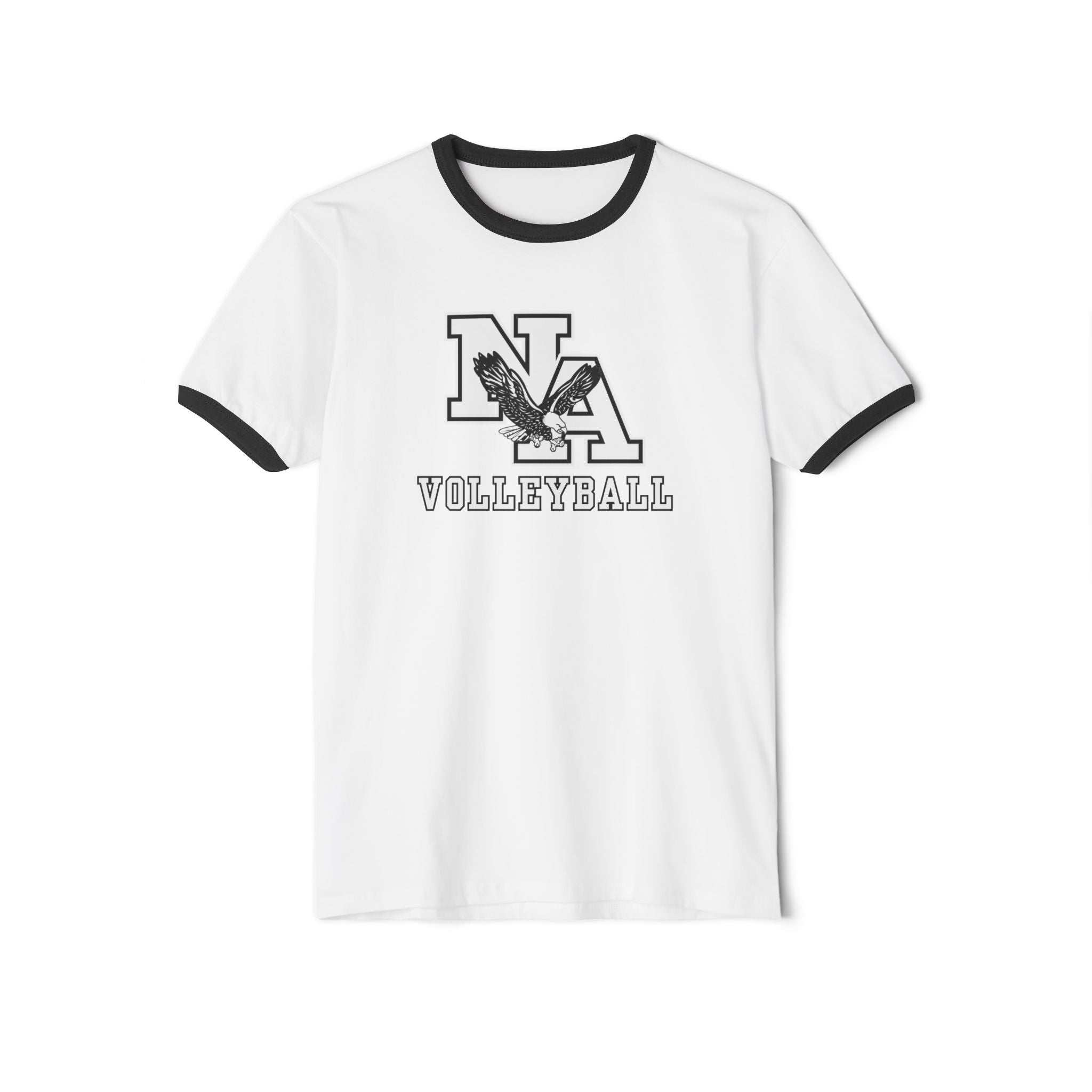 Adult Unisex New Albany Volleyball Classic White and Black Logo Graphic Short Sleeve Ringer Tee