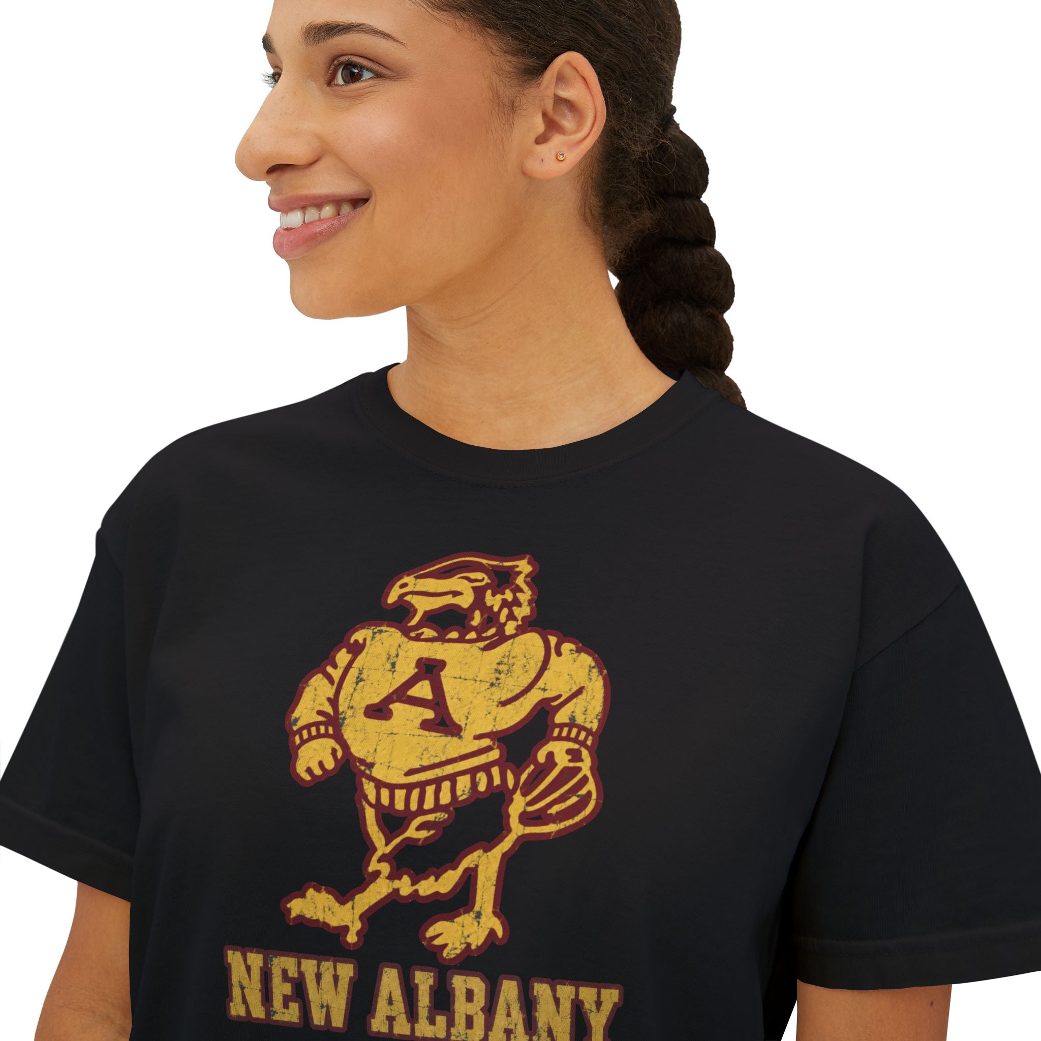 Women's New Albany Old School Eagle Graphic Boxy Crop Short Sleeve Tee