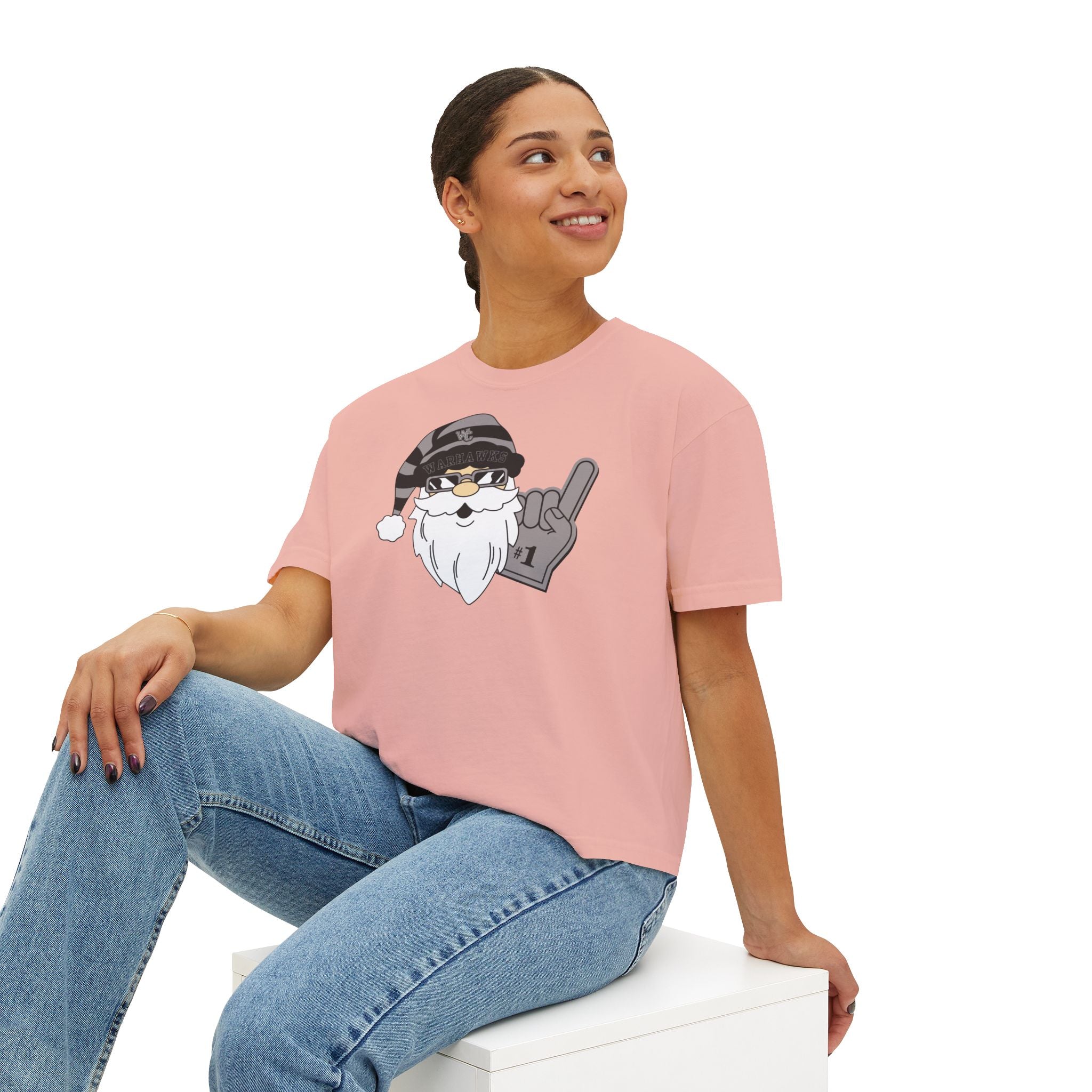 Women's Westerville Central Spirited Santa Graphic Boxy Crop Short Sleeve Tee