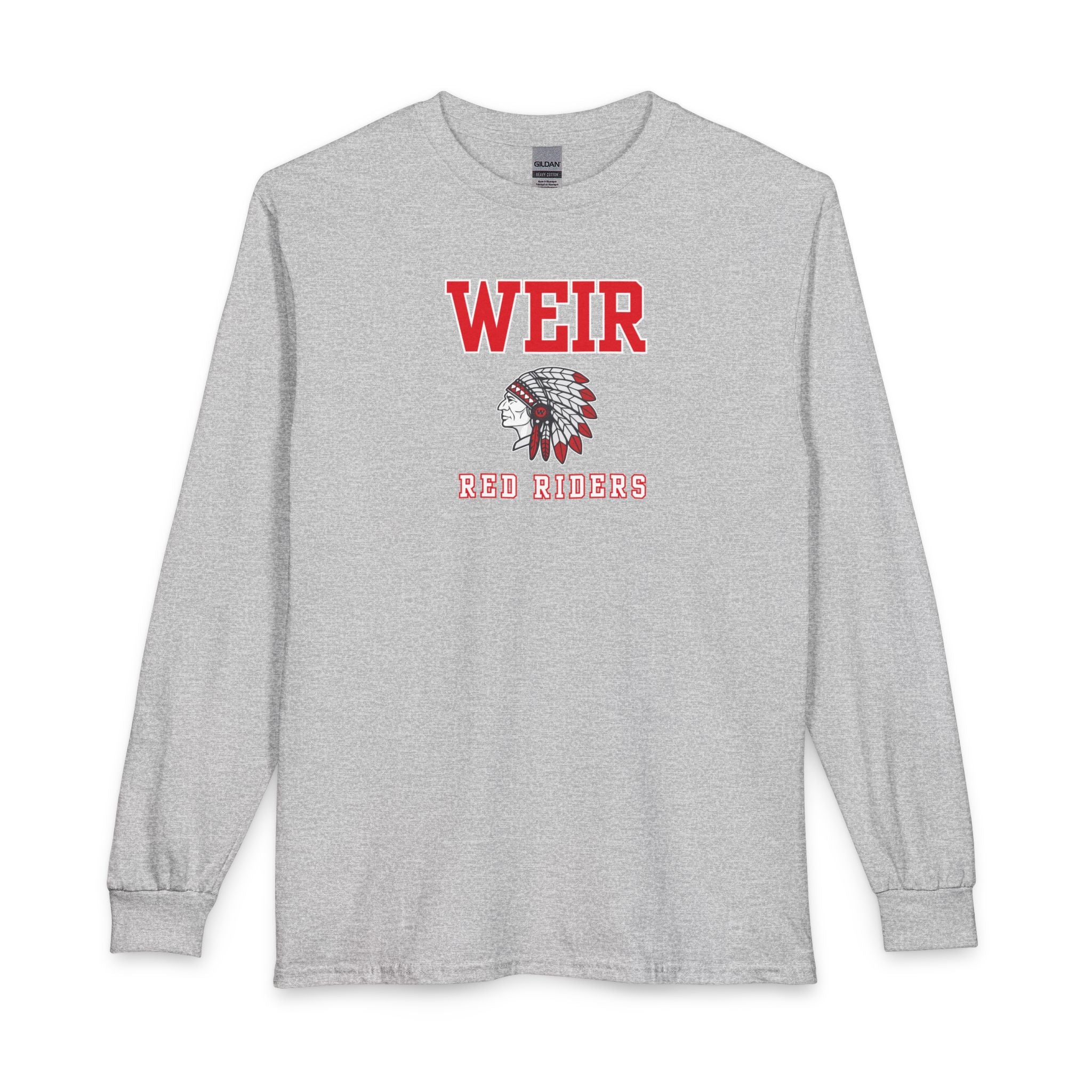 Adult Unisex Weir Red Riders Classic Mascot Graphic Long Sleeve Gildan Tee