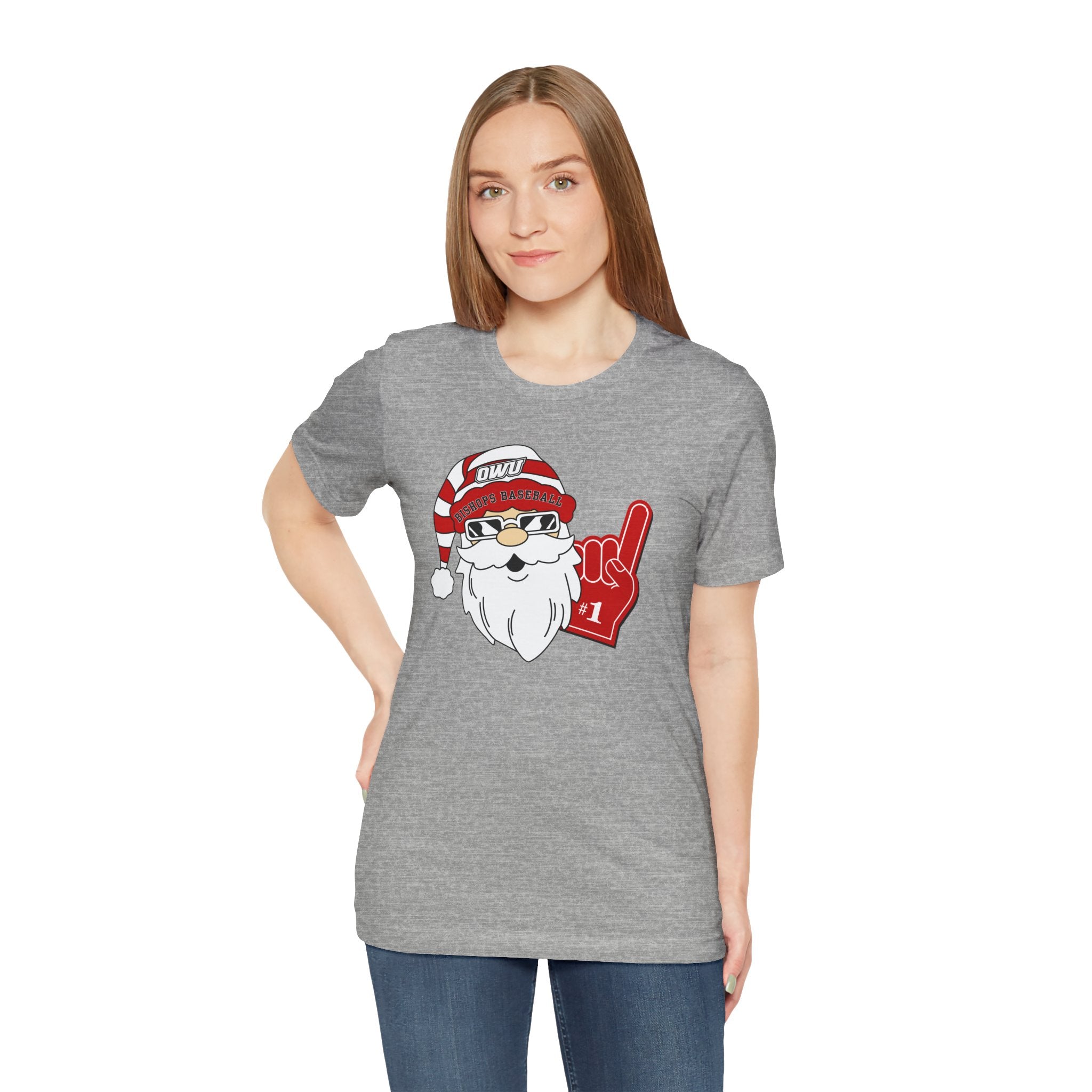 Adult Unisex OWU Bishops Baseball Spirited Santa Graphic Short Sleeve Soft Tee