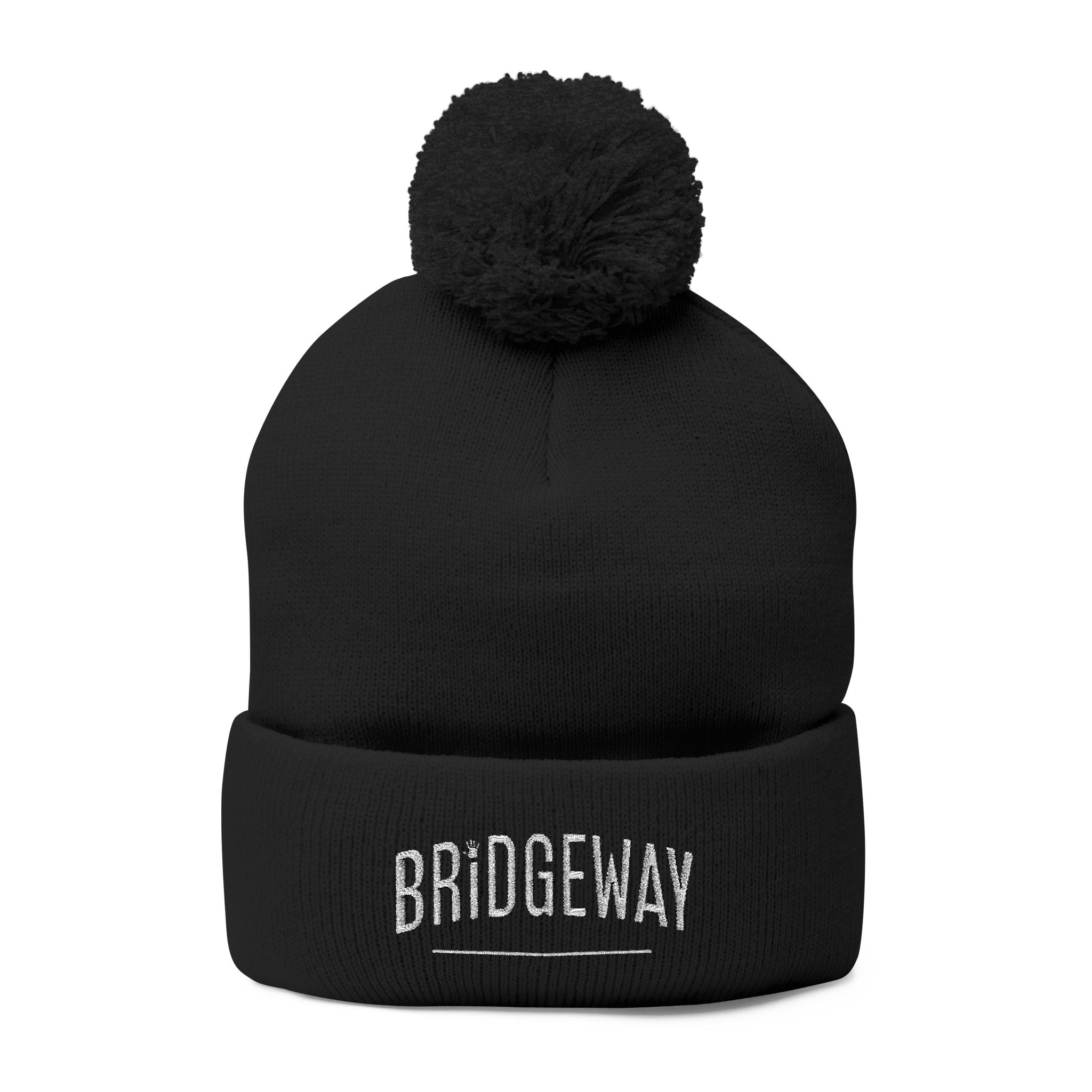 Bridgeway Pom Pom Knit Hat with Embroidered White Logo