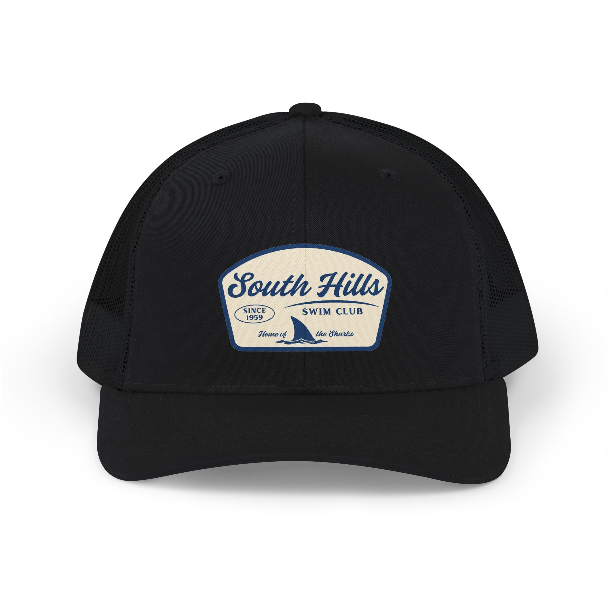 Adult Unisex South Hills Swim Club Home of the Sharks Graphic Richardson 112 Snapback Trucker Hat