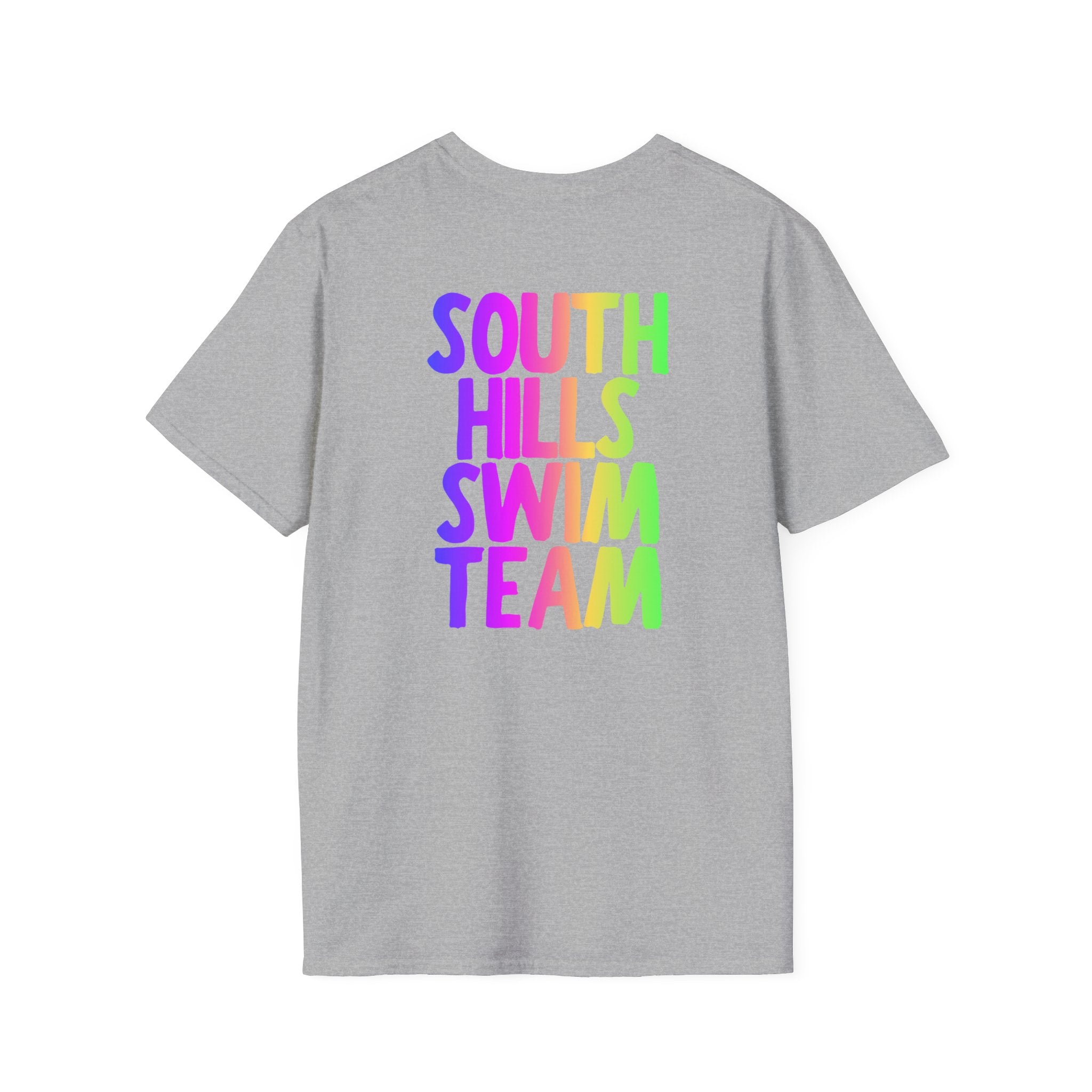 Adult Unisex South Hills Swim Team Neon Rainbow Graphic Short Sleeve Gildan Softstyle Tee