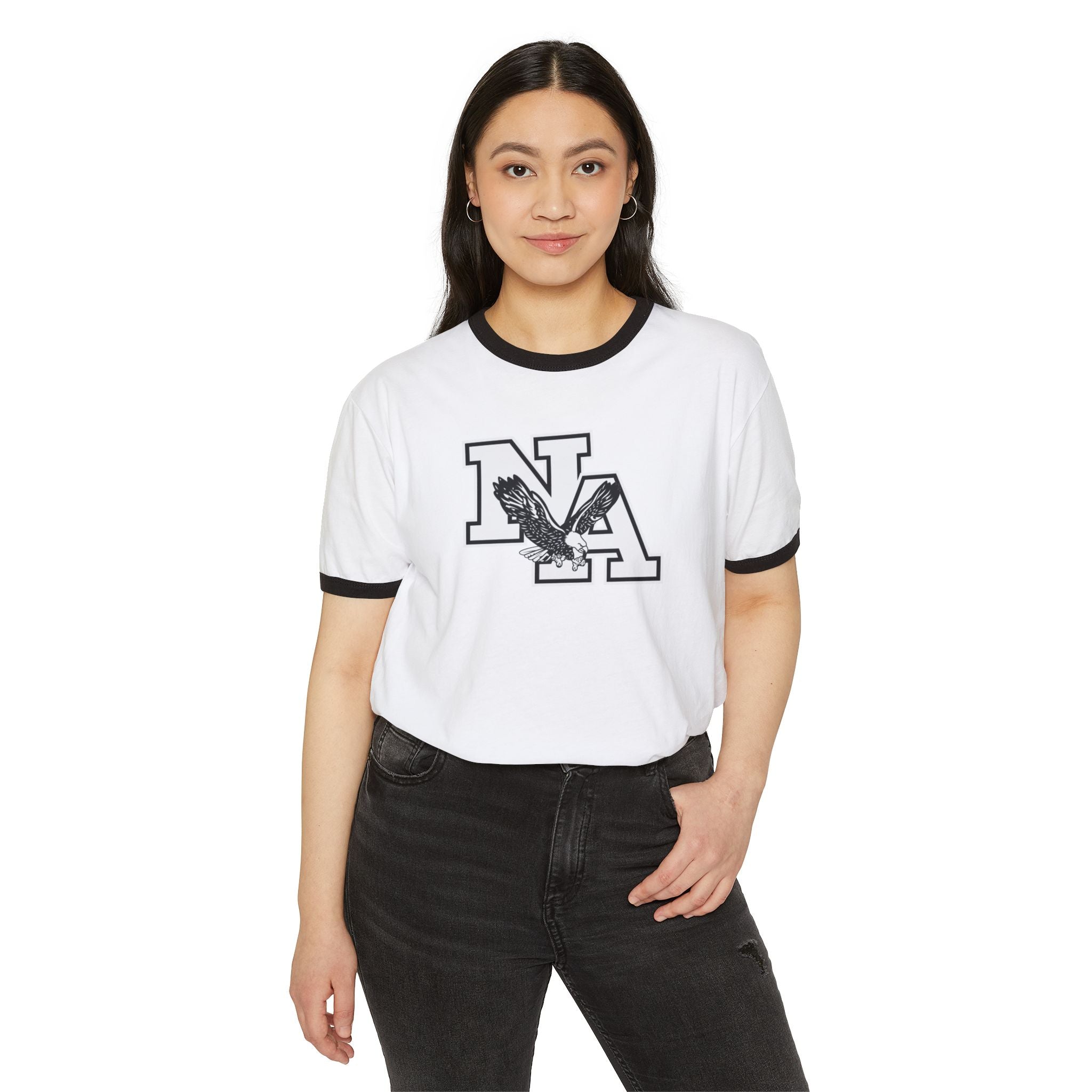 Adult Unisex White/Black Classic NA Logo Graphic Short Sleeve Ringer Tee