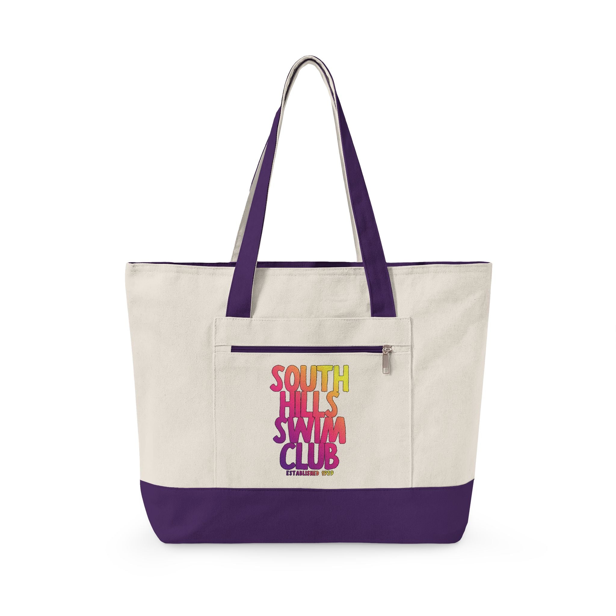 South Hills Swim Club SHSC Ombre Graphic Large Zippered Canvas Tote