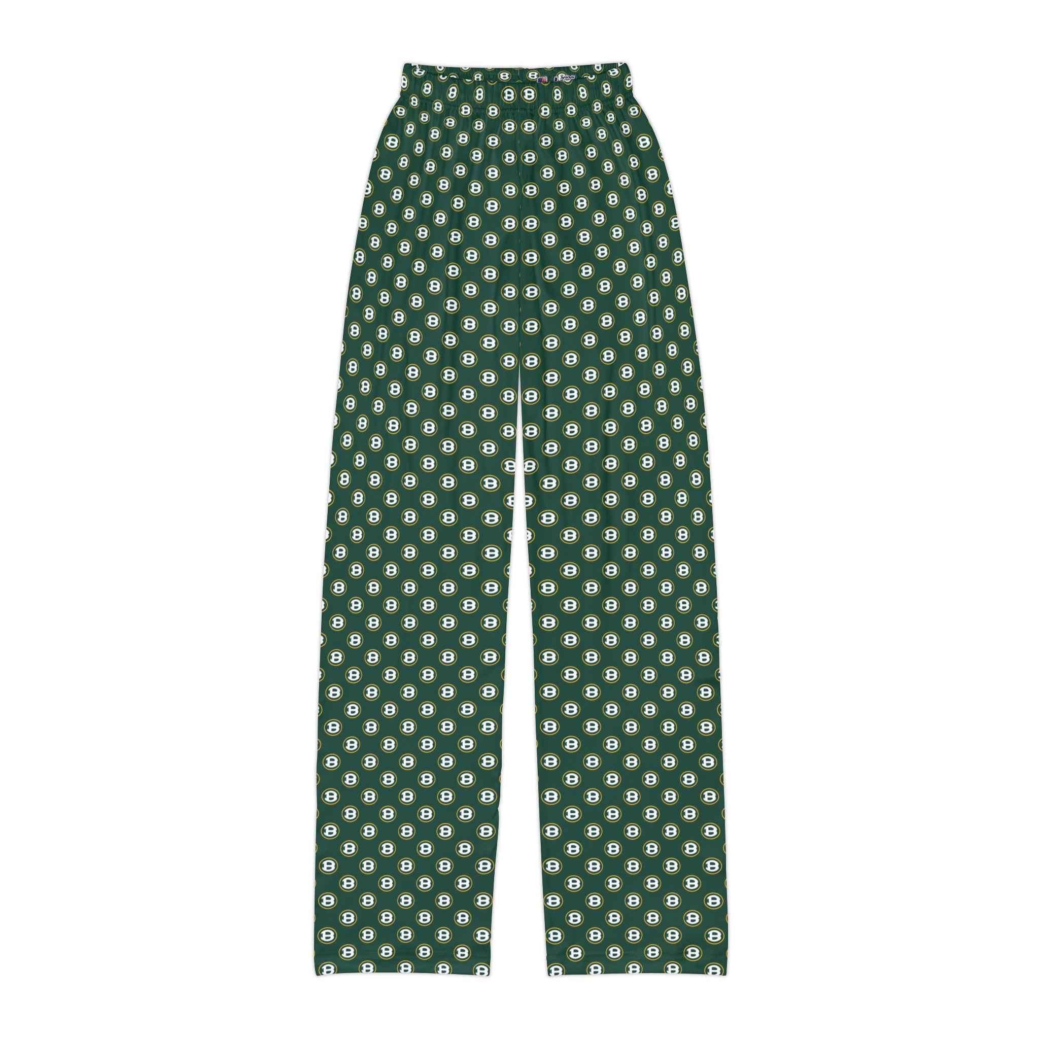 Youth Green Pajama Pants with Allover Brooke Logo Print