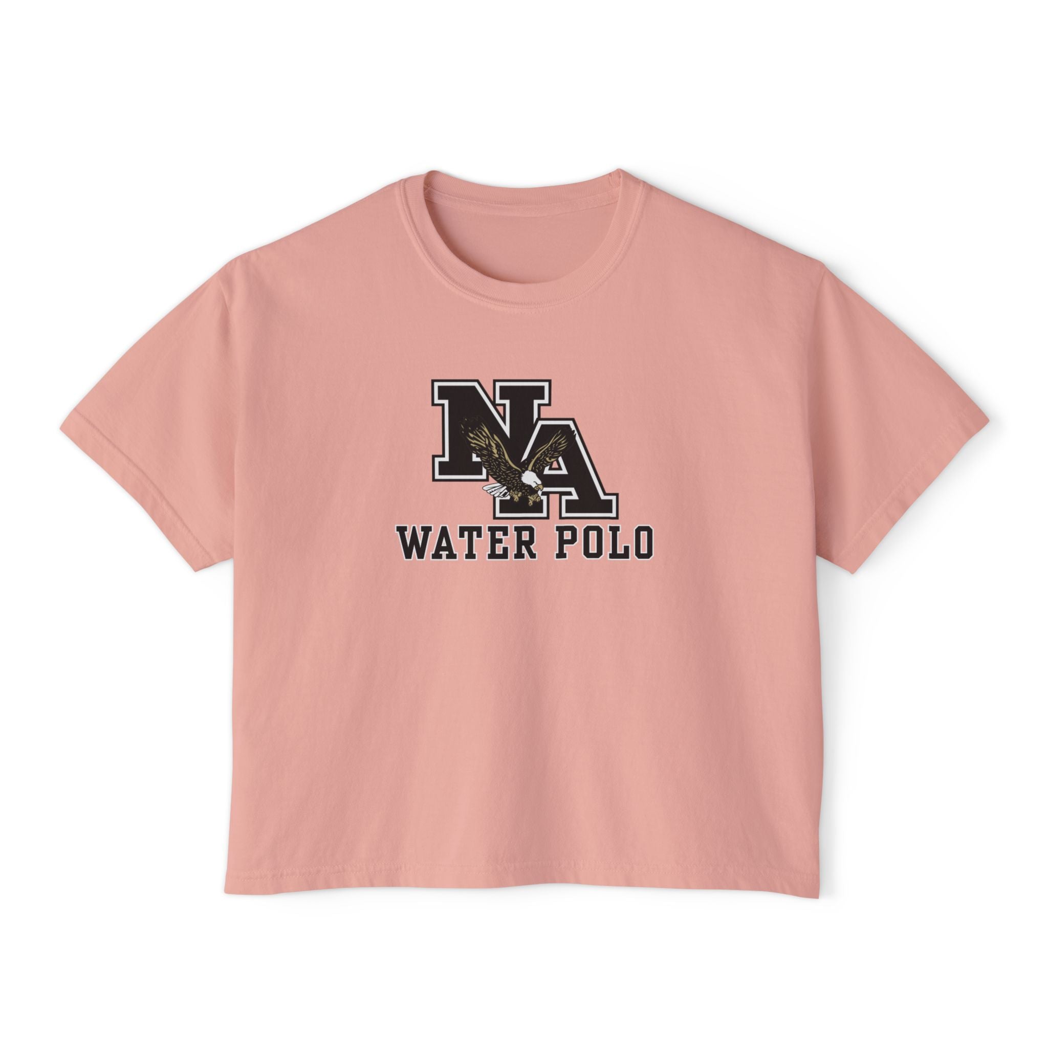 Women's New Albany Water Polo Classic Black Logo Graphic Boxy Crop Short Sleeve Tee
