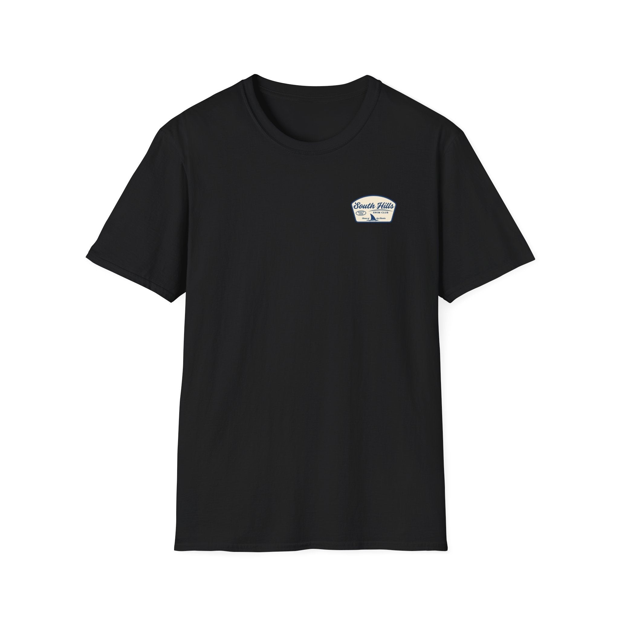 Adult Unisex South Hills Swim Club Home of the Sharks Graphic Short Sleeve Gildan Softstyle Tee