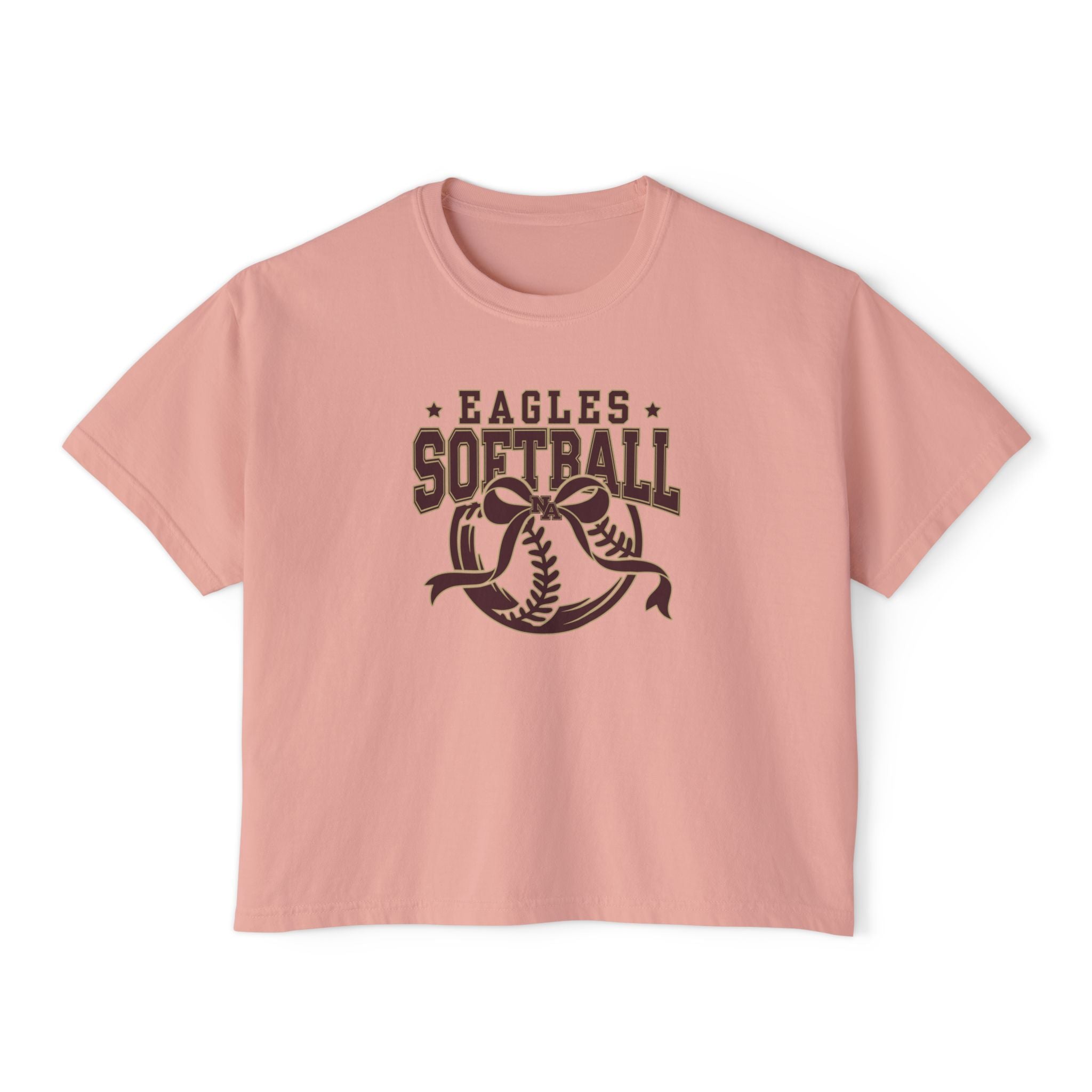 Women's New Albany Eagles Softball Spirit Bow Graphic Boxy Crop Short Sleeve Tee