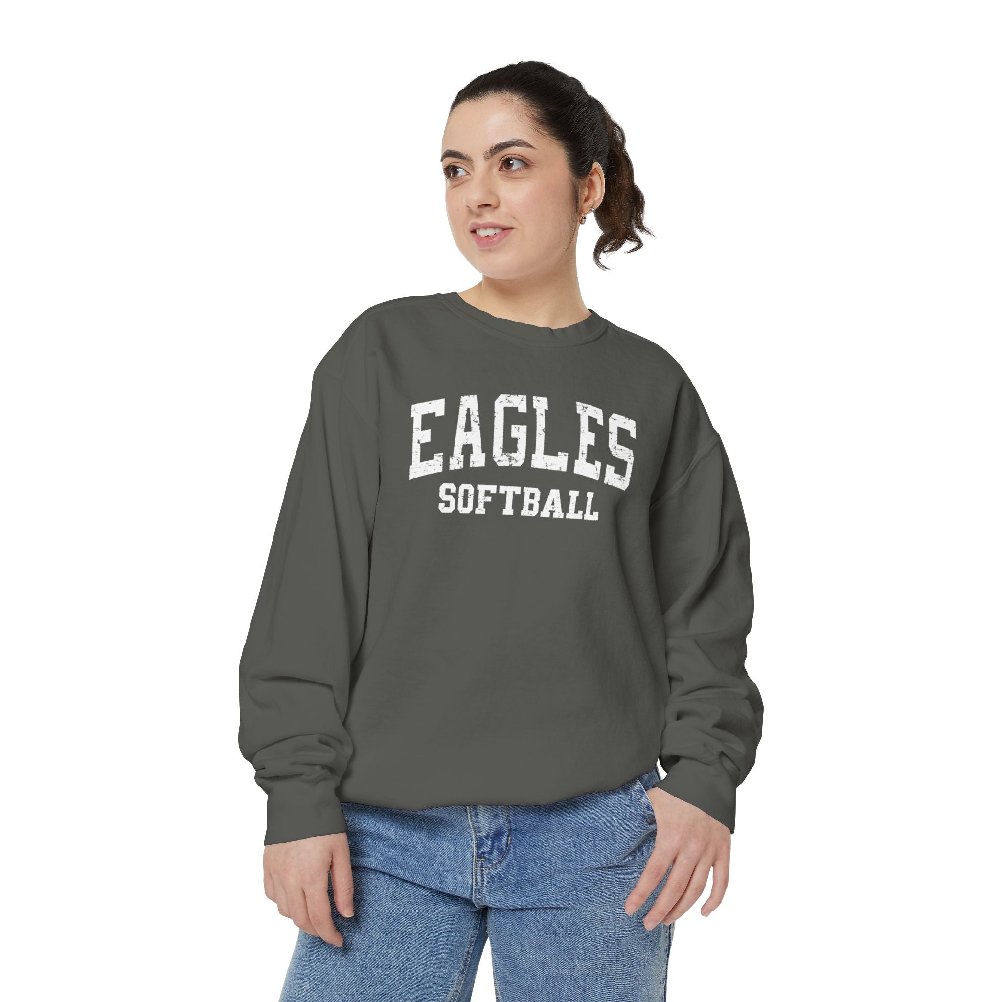 Adult Unisex New Albany Eagles Softball Vintage Distressed Graphic Crewneck Fleece Sweatshirt