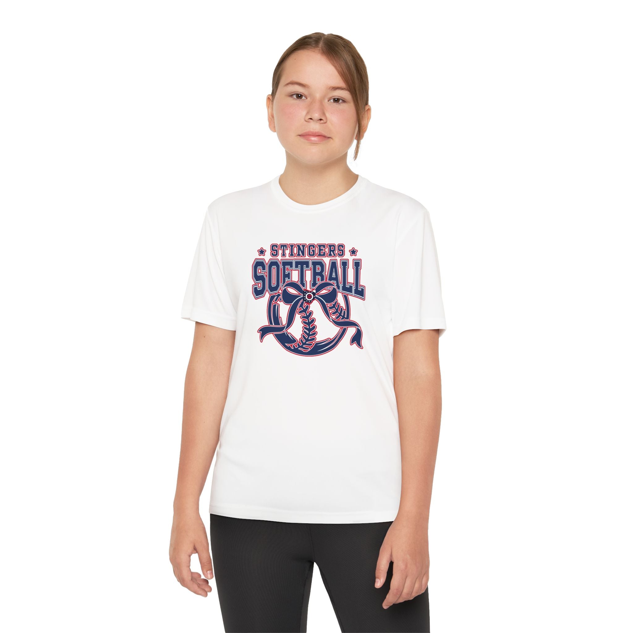 Youth Stingers Softball Spirit Bow Graphic Sport-Tek Competitor Performance Tee