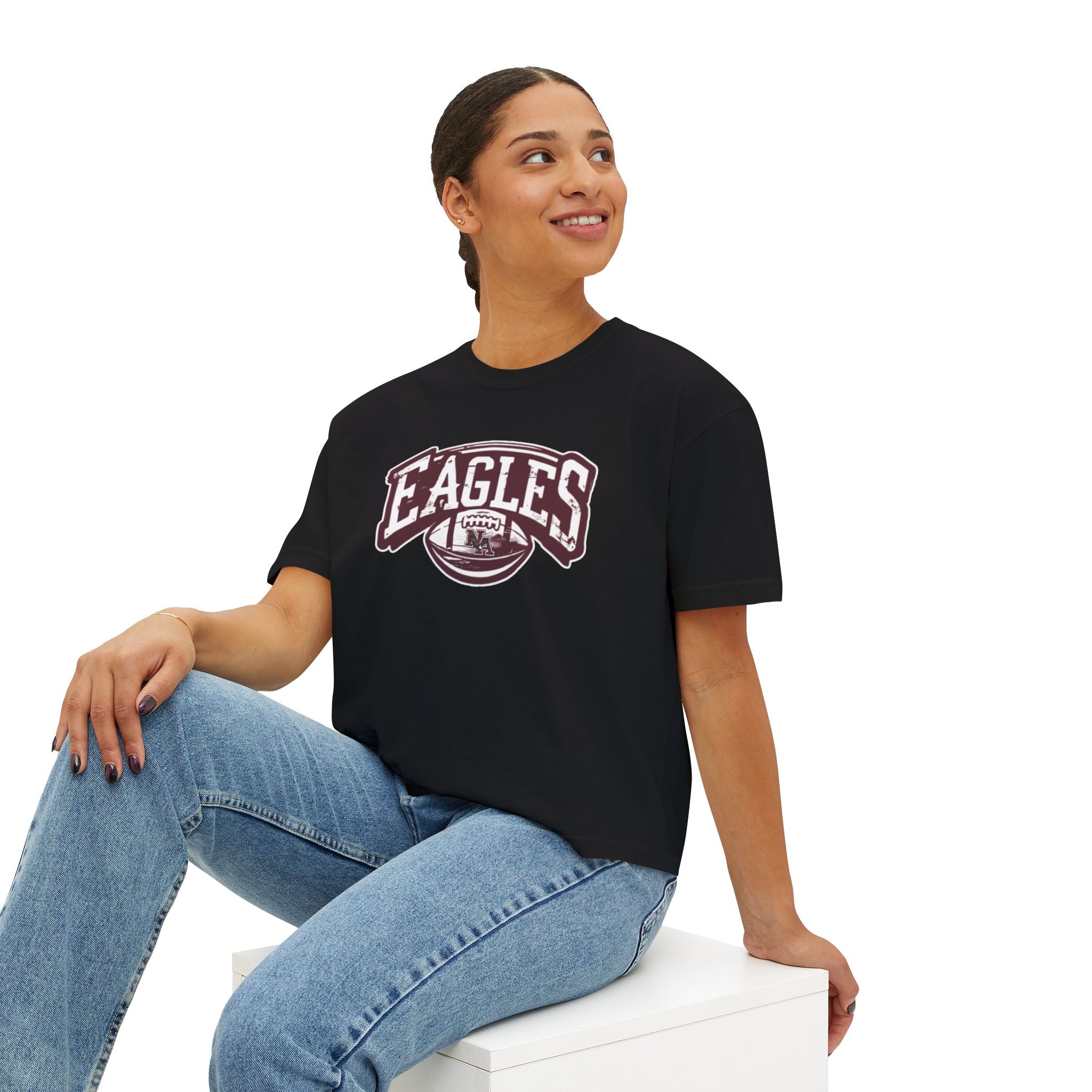 Women's Eagles Football Motion Graphic Boxy Crop Short Sleeve Tee