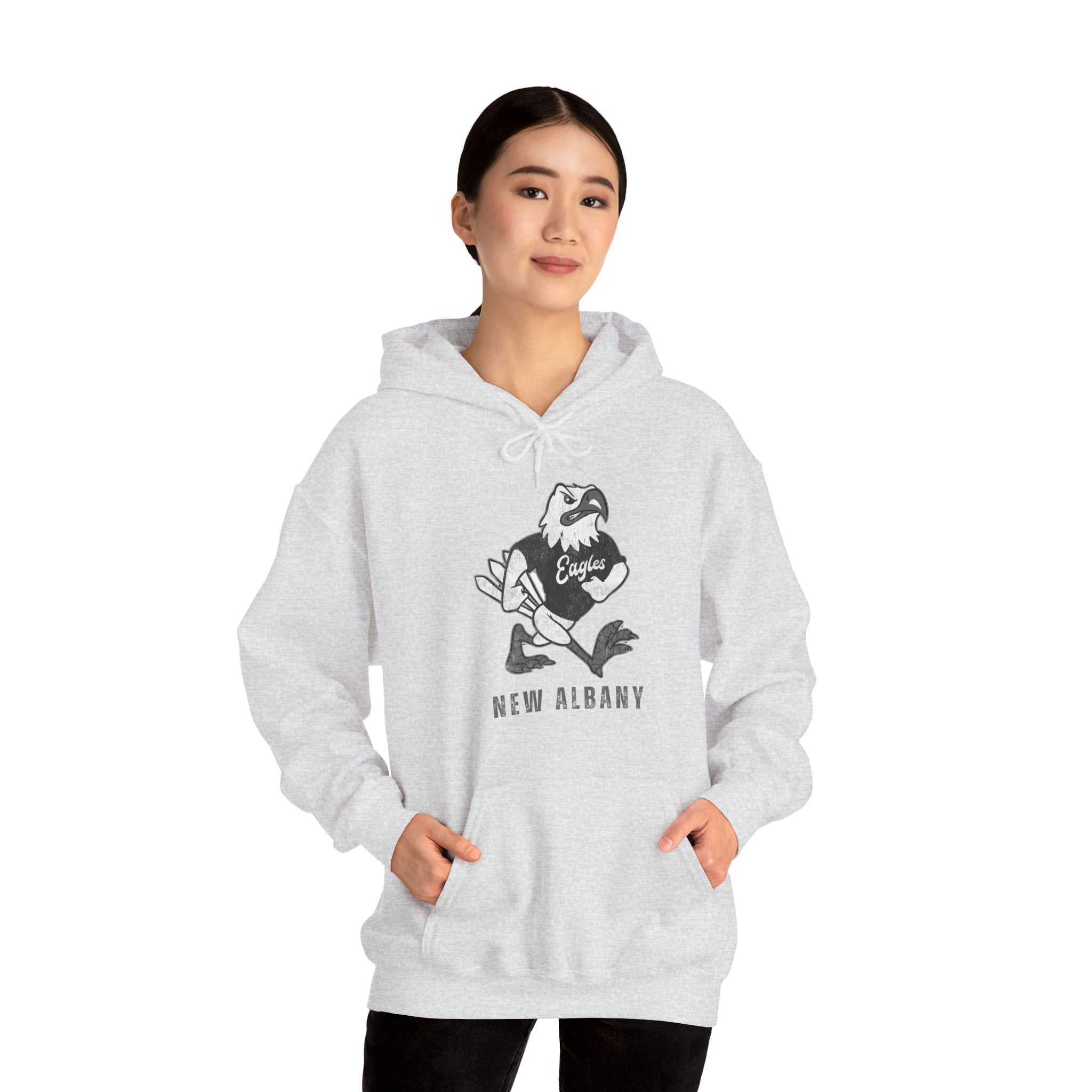 Adult Unisex New Albany Black and White Vintage Fighting Eagle Graphic Hoodie