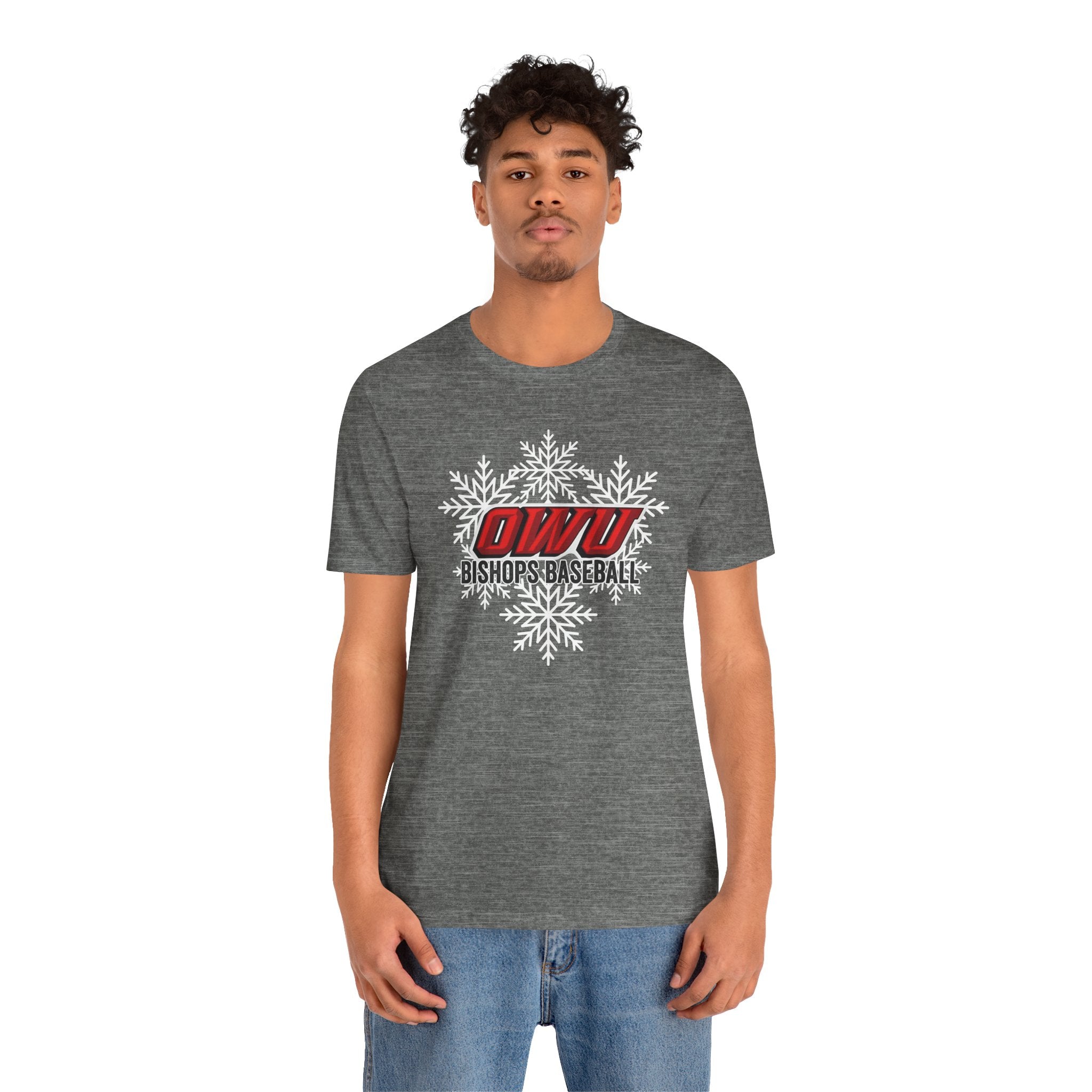 Adult Unisex OWU Bishops Baseball Spirited Snowflake Graphic Short Sleeve Soft Tee