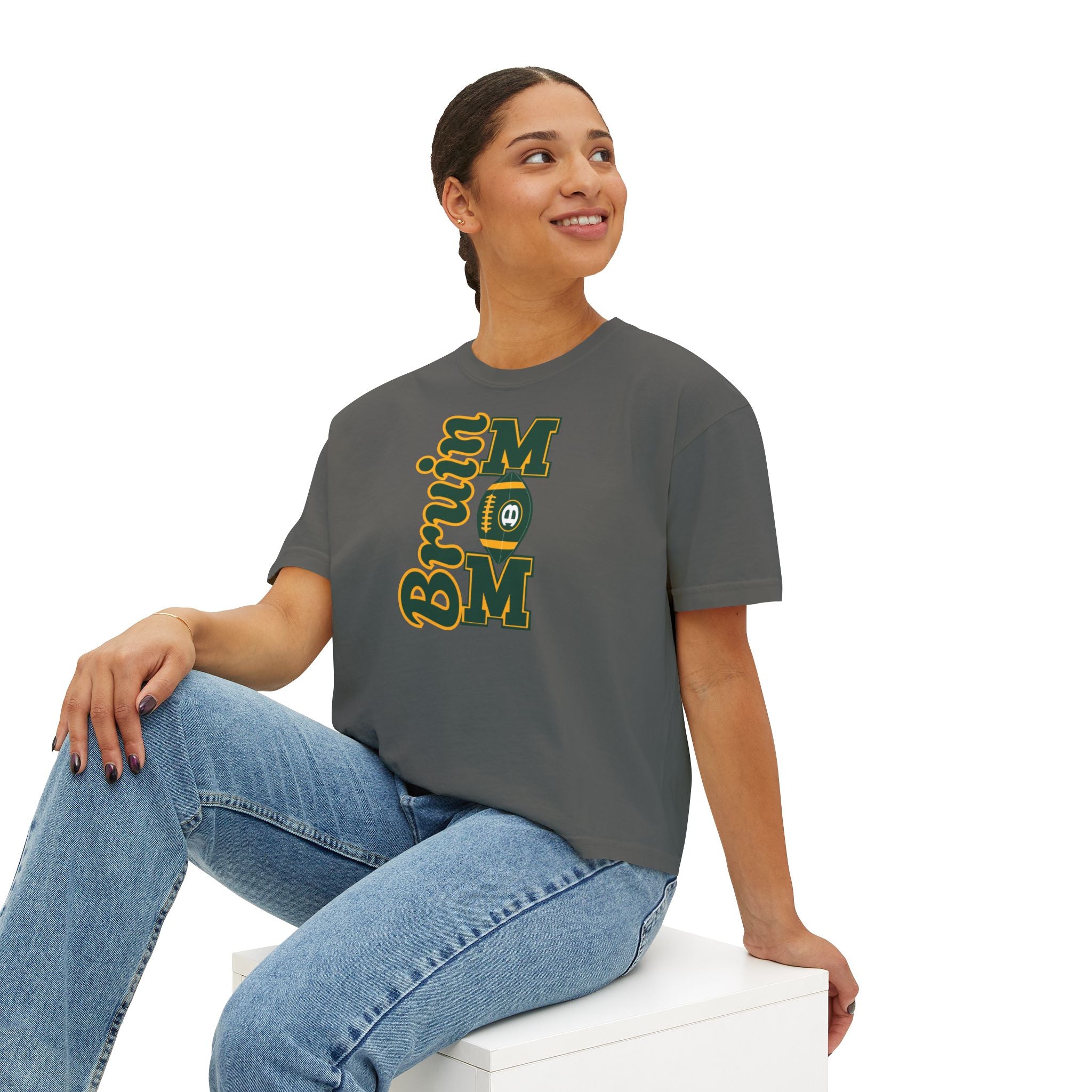 Women's Bruin Football Mom Graphic Boxy Crop Short Sleeve Tee