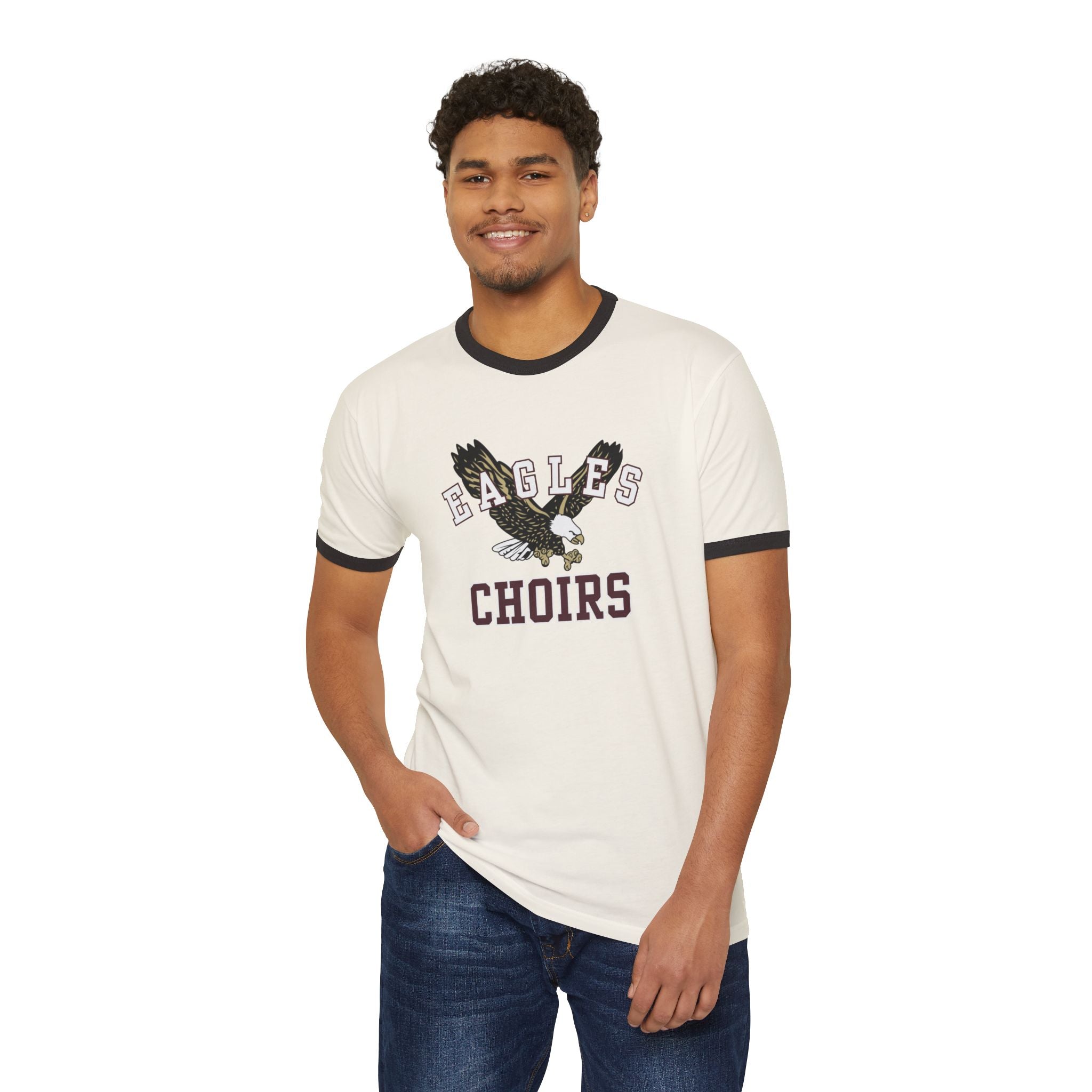 Adult Unisex Flying Choirs Eagle Graphic Short Sleeve Ringer Tee