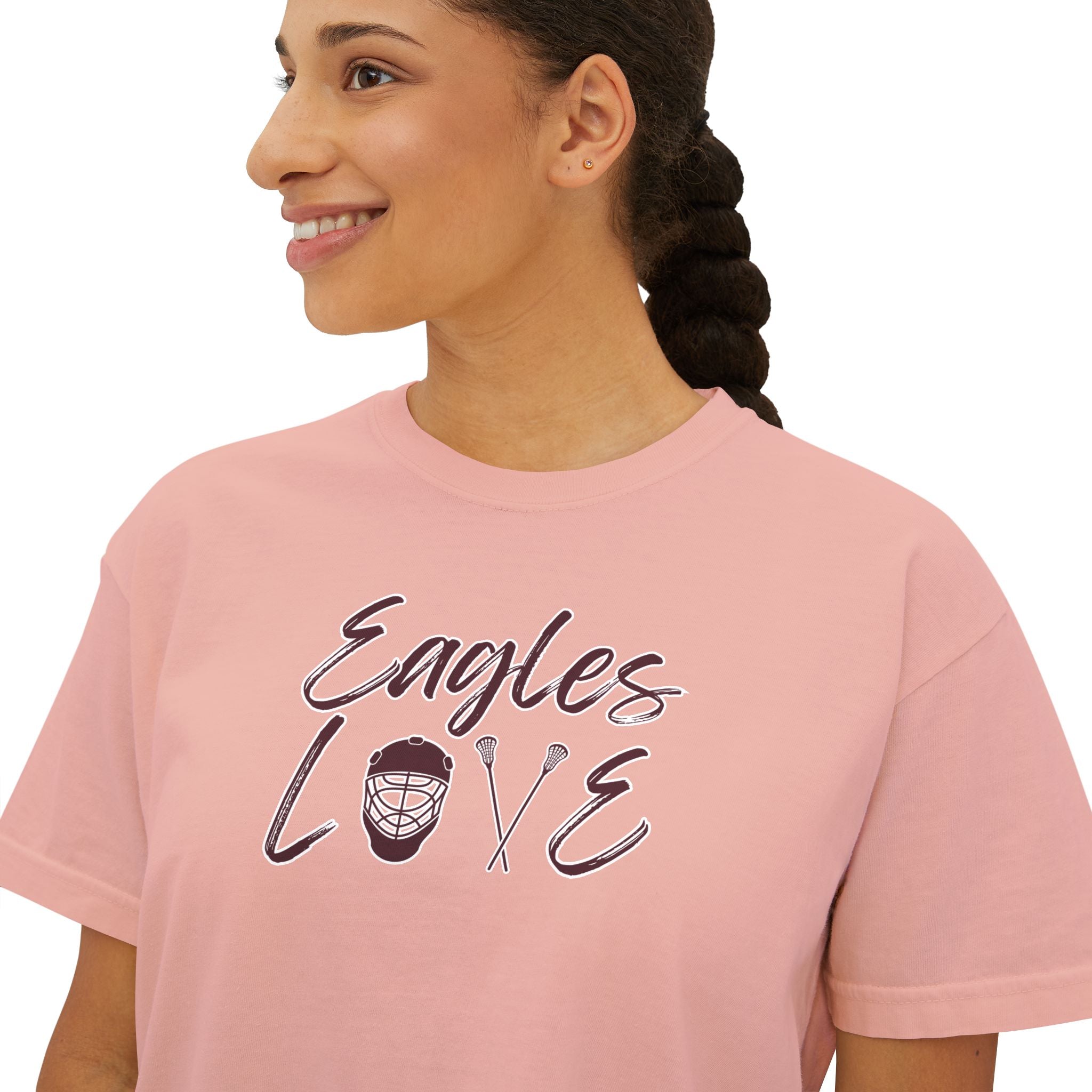 Women's Eagles Lacrosse Love Graphic Boxy Crop Short Sleeve Tee