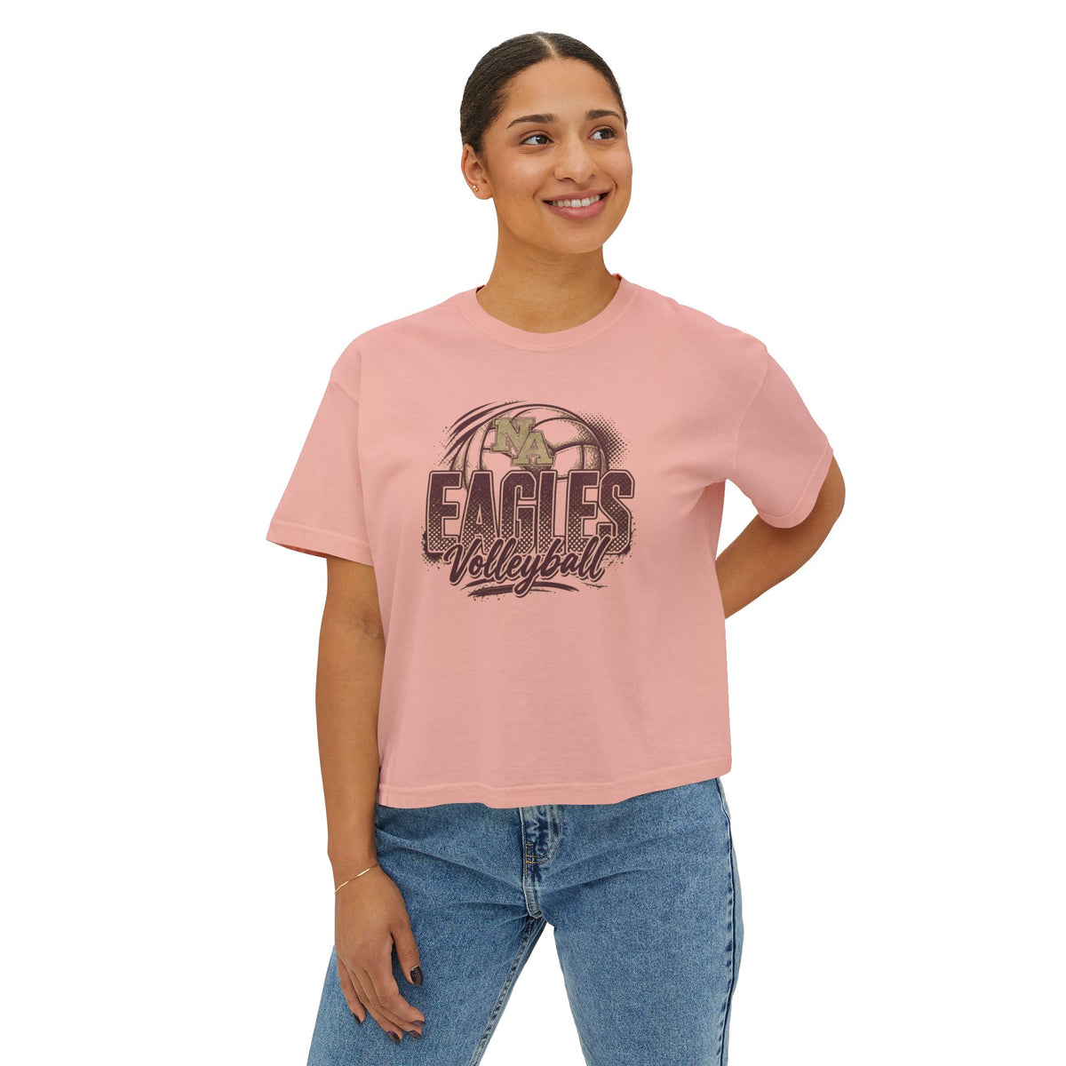 Women's New Albany Eagles Ombre Volleyball Graphic Boxy Crop Short Sleeve Tee