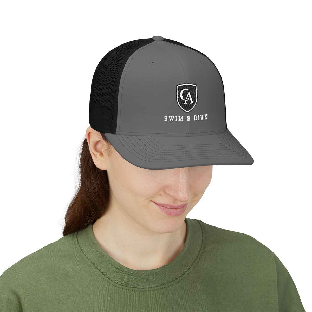 Adult Unisex Embroidered Columbus Academy Swim & Dive Black Logo Richardson 112 Snapback Trucker Hat